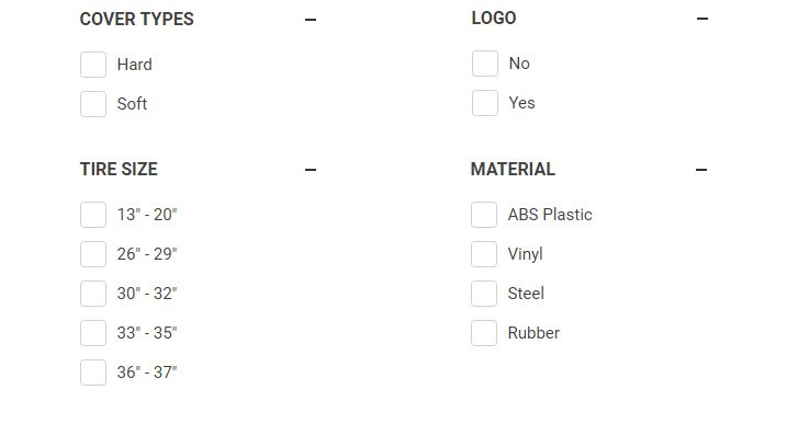 Spare Tire Covers Product Options Boxes