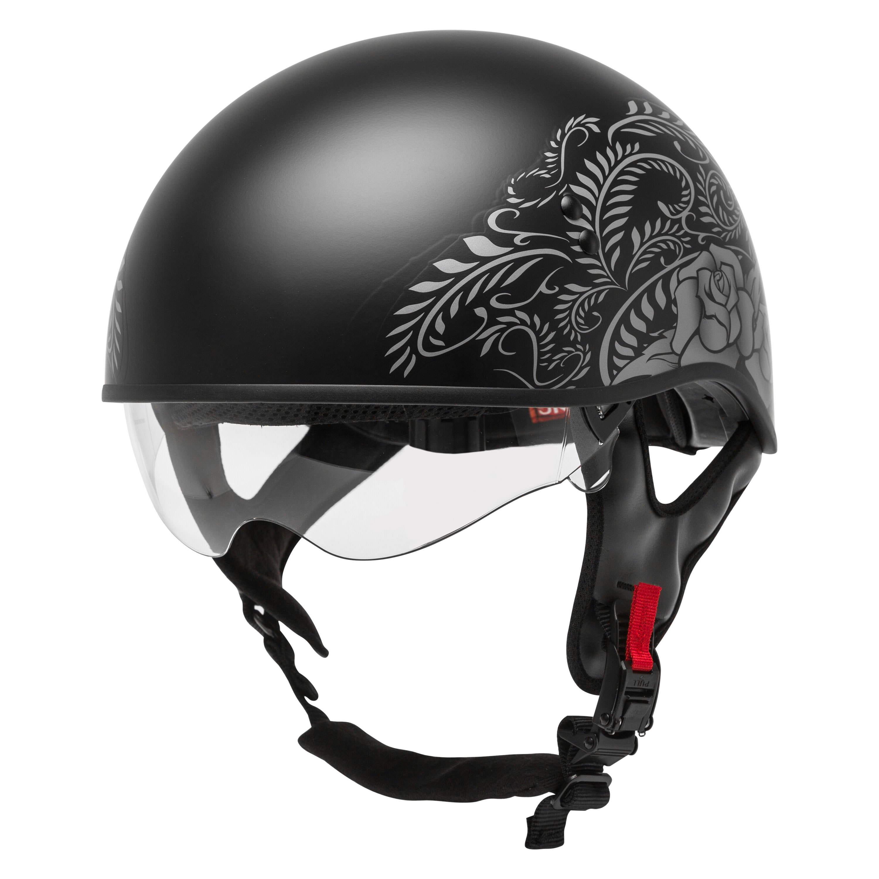 GMAX HH-65 Naked Rose Flat Black/Silver Half Helmet - 72-5637S