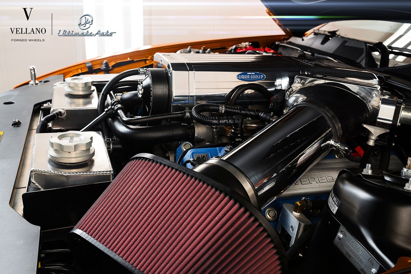 Supercharged Ford Mustang GT500 hood open - Photo by Vellano