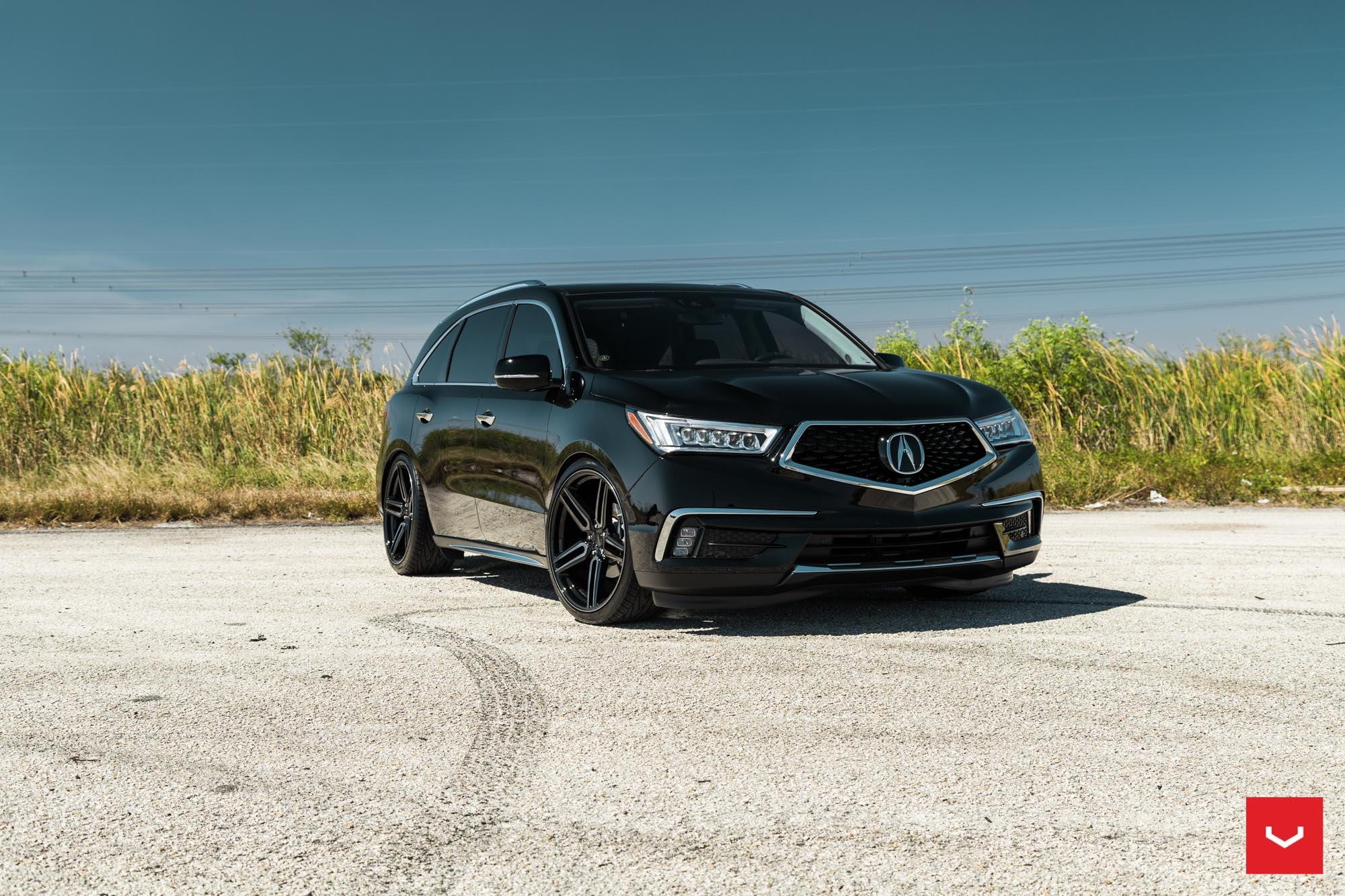 Black Acura MDX with Custom Crystal Clear Headlights - Photo by Vossen