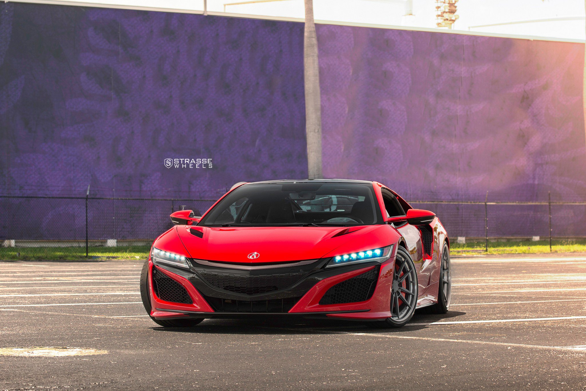 Custom Hood with Air Vents on Red Acura NSX - Photo by Strasse Wheels