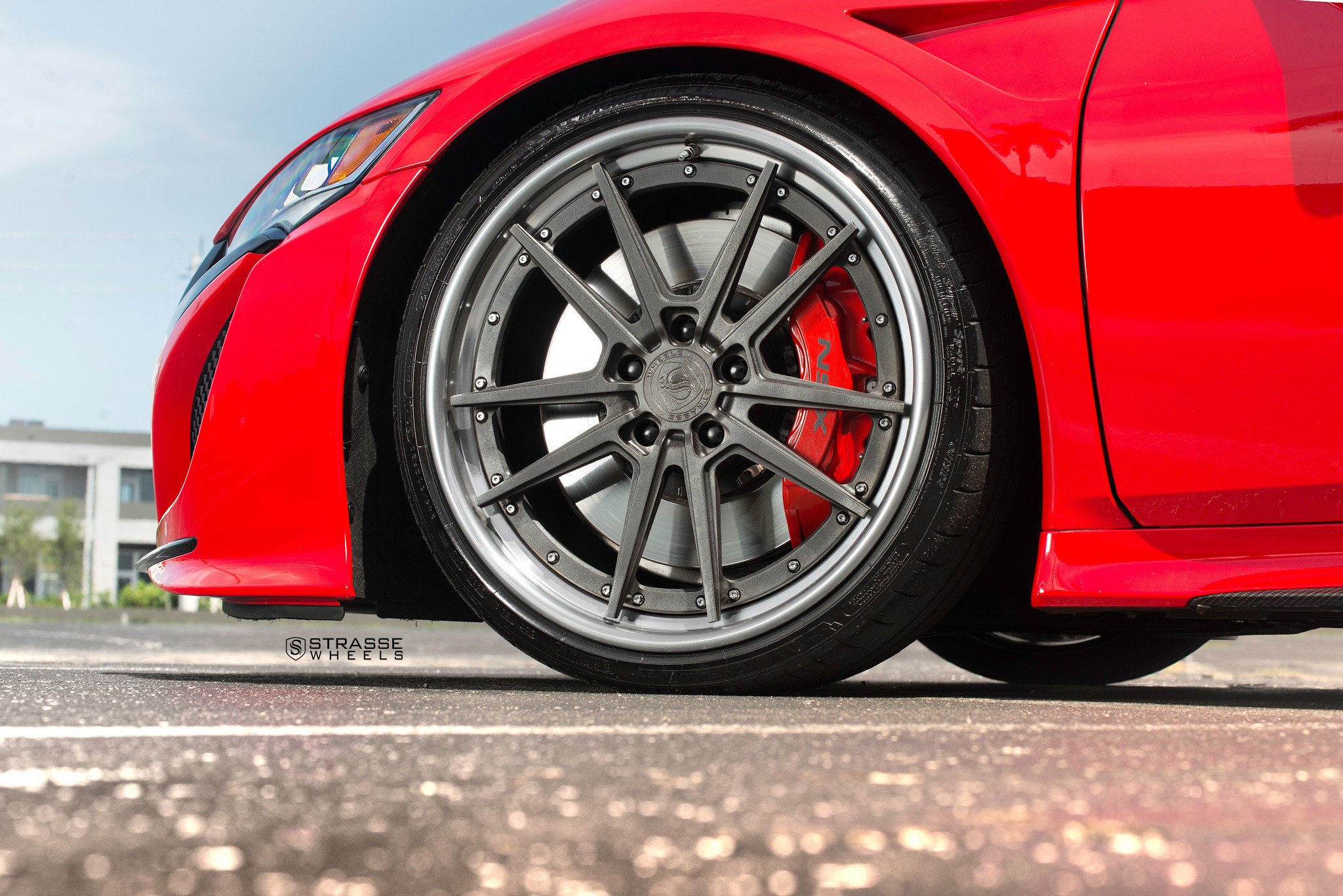 Gunmetal Strasse Wheels on Red Acura NSX - Photo by Strasse Wheels