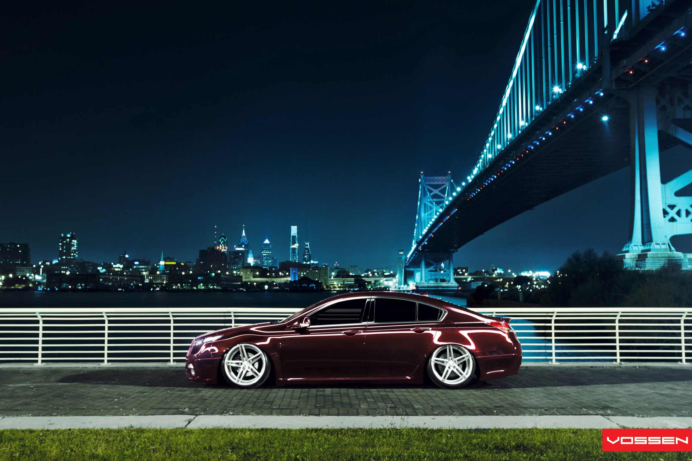 Aftermarket Side Skirts on Red Acura TL - Photo by Vossen