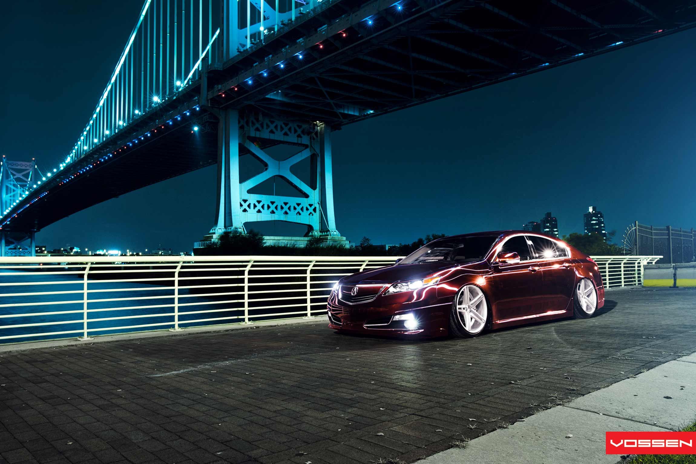 Red Acura TL with Custom LED Headlights - Photo by Vossen