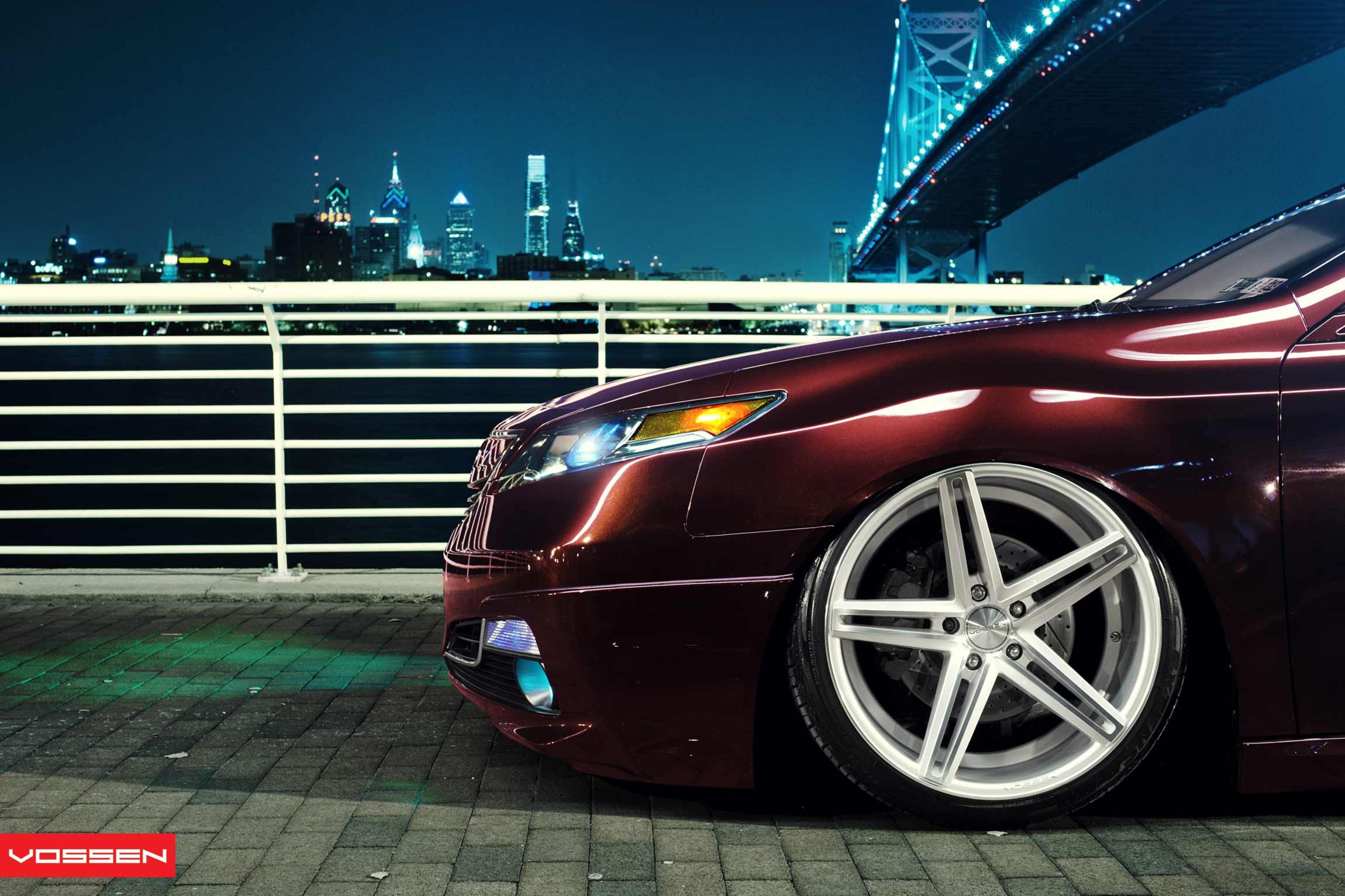Cherry Red Acura TL with Chrome CV5 Vossen Rims - Photo by Vossen
