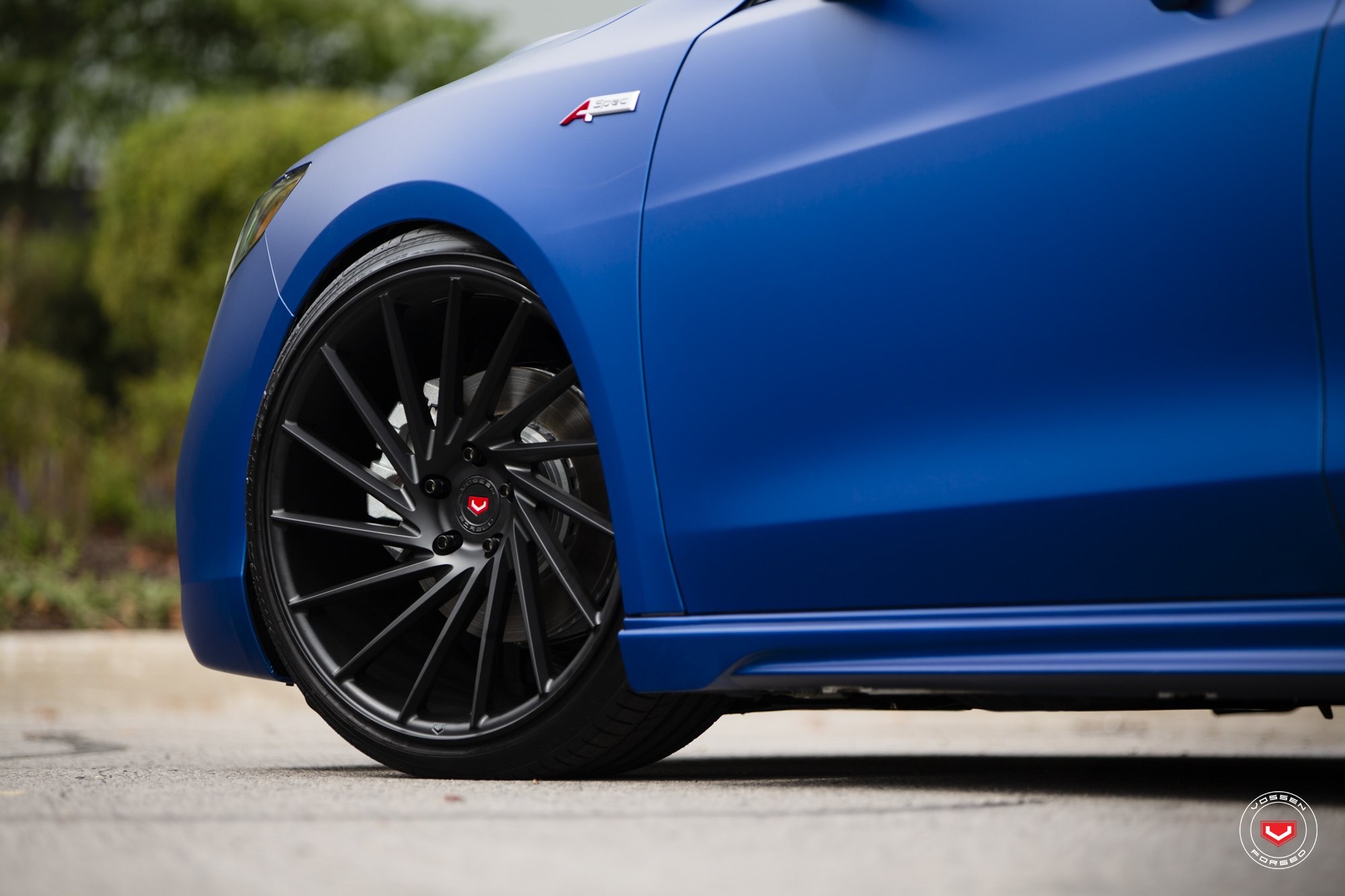 Matte Blue Acura TLX with Custom Painted Side Skirts - Photo by Vossen