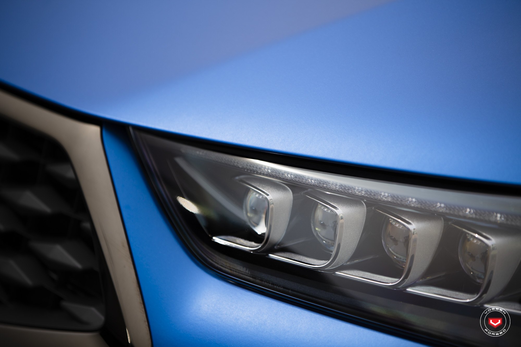 Dark Smoke Headlights on Matte Blue Acura TLX - Photo by Vossen
