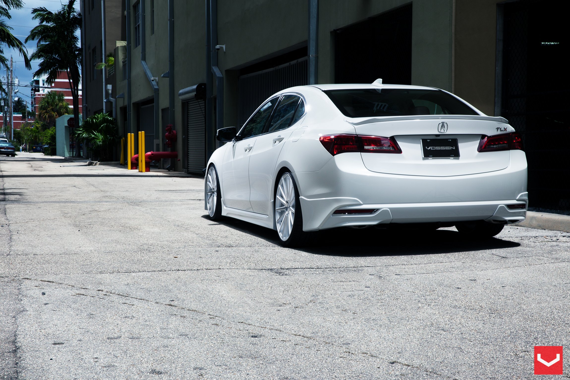 Rear Lip Spoiler on White Acura TLX - Photo by Vossen