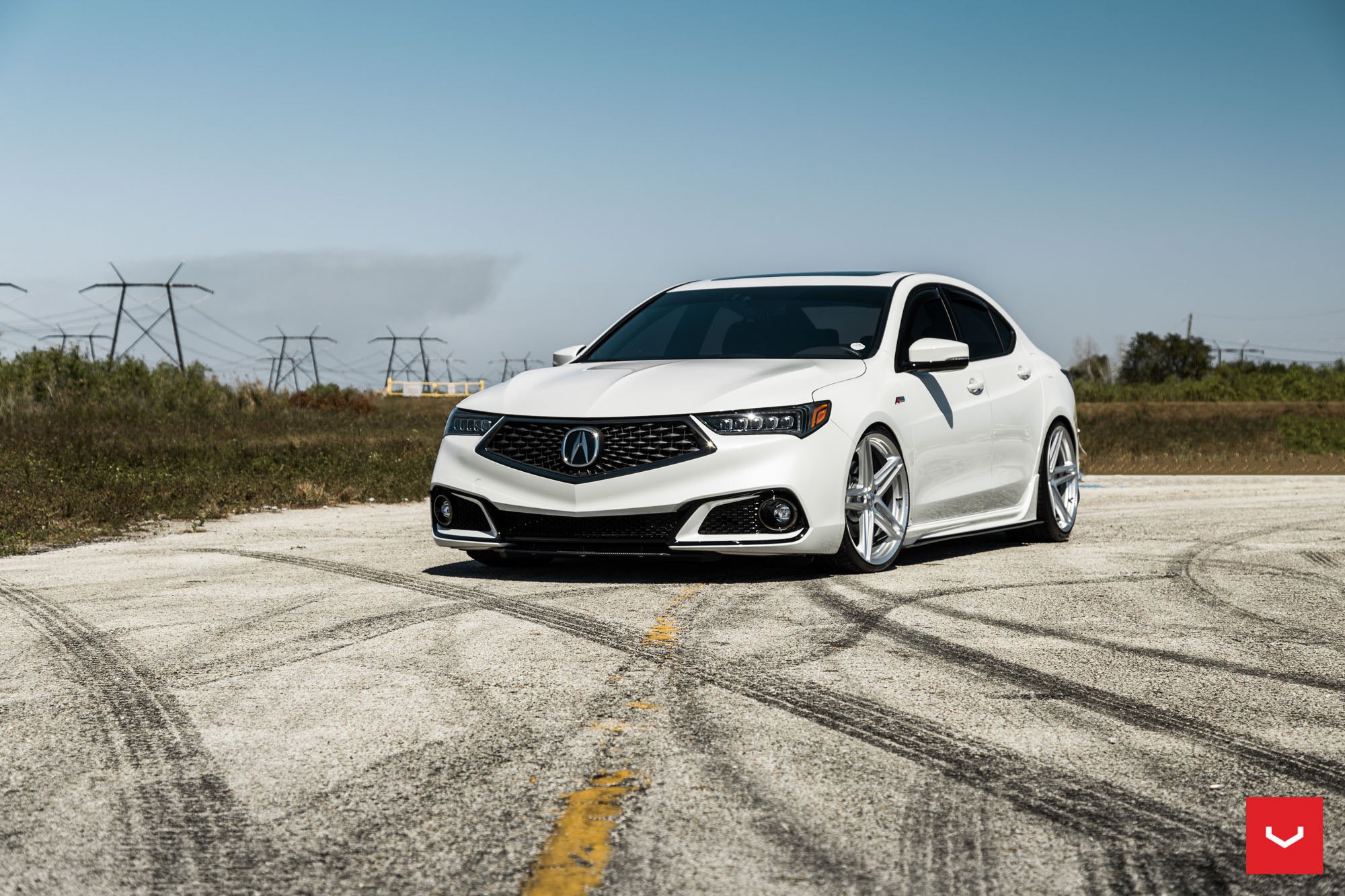 White Acura TLX with Custom Mesh Grille - Photo by Vossen