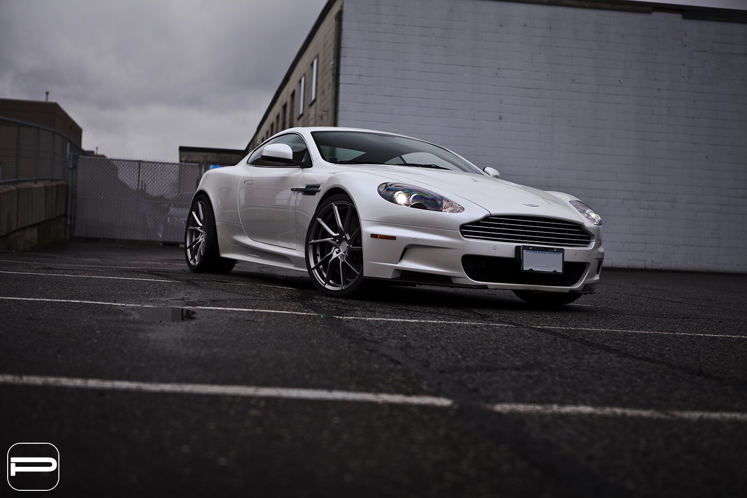 White Aston Martin DBS with Custom Projector Headlights - Photo by PUR Wheels