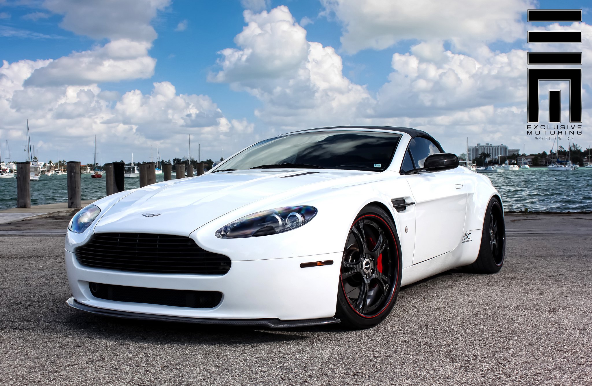 Snow White Aston Martin Vantage on contrasting wheels  - Photo by Exclusive Motoring