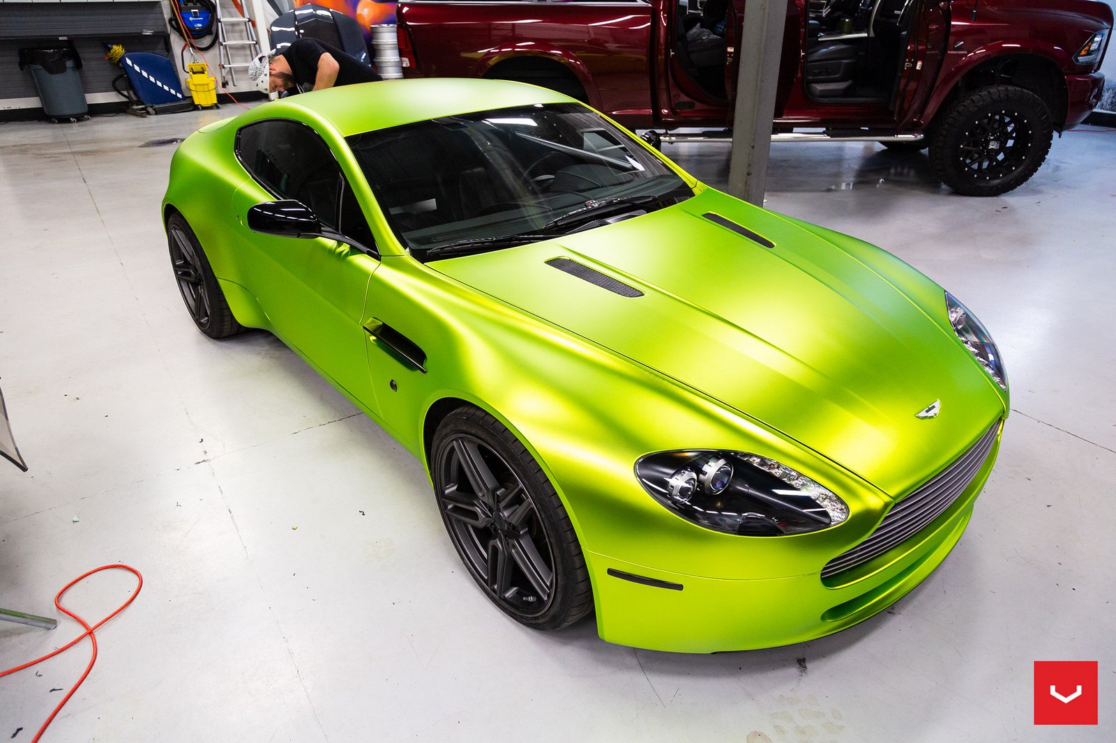 Lime Green Aston Martin Vantage with Custom Vented Hood - Photo by Vossen