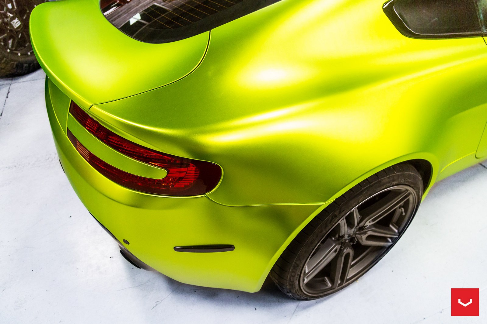 Lime Green Aston Martin Vantage with Aftermarket Rear Diffuser - Photo by Vossen