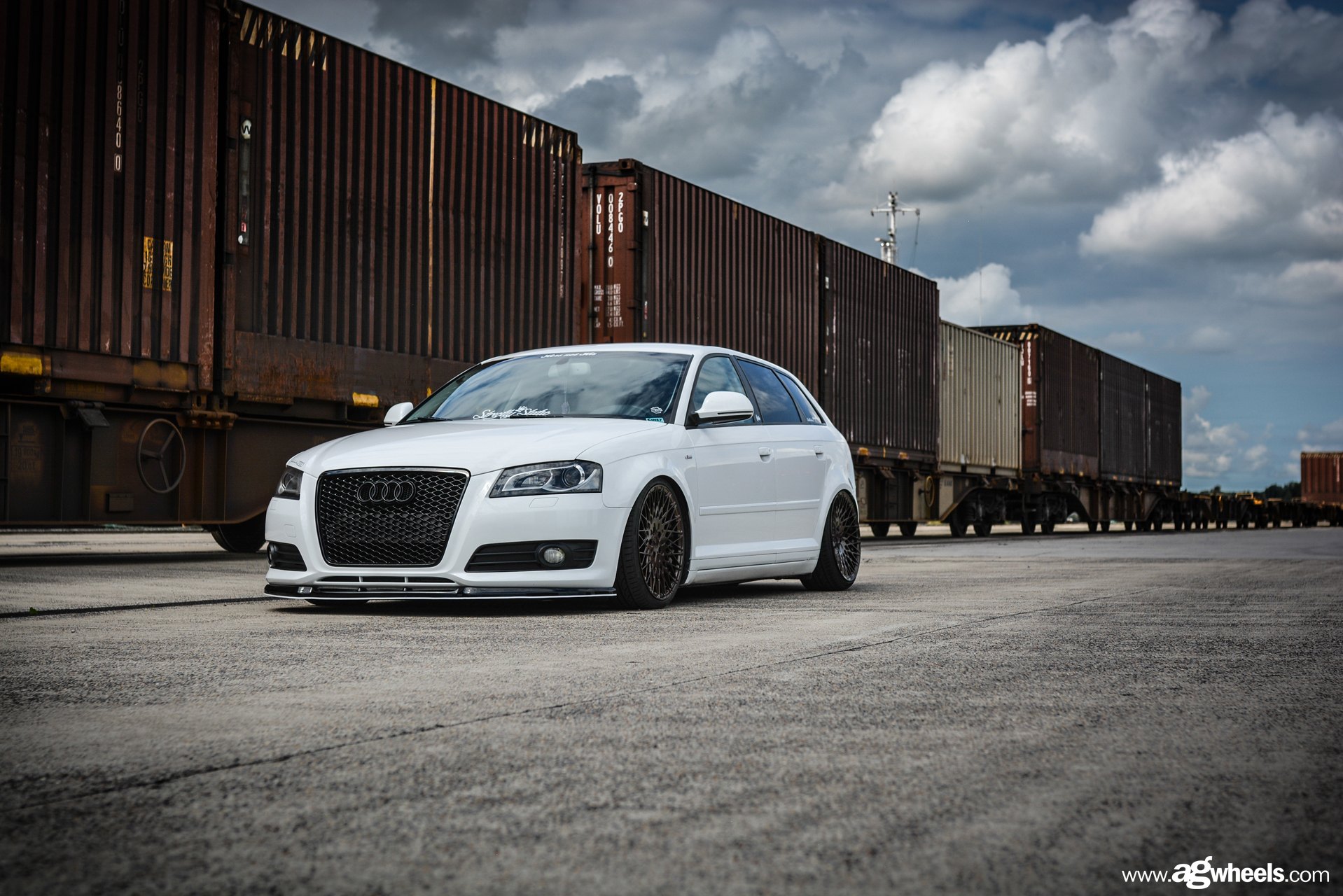 White Audi A3 with Blacked Out Mesh Grille - Photo by Avant Garde Wheels