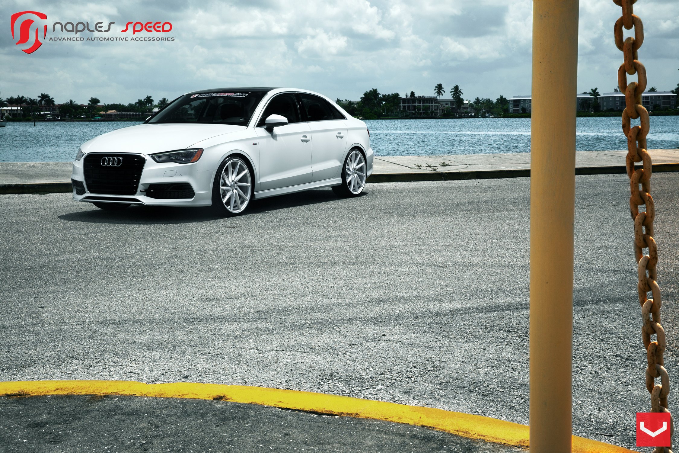 White Audi A3 with Aftermarket Side Skirts - Photo by Vossen