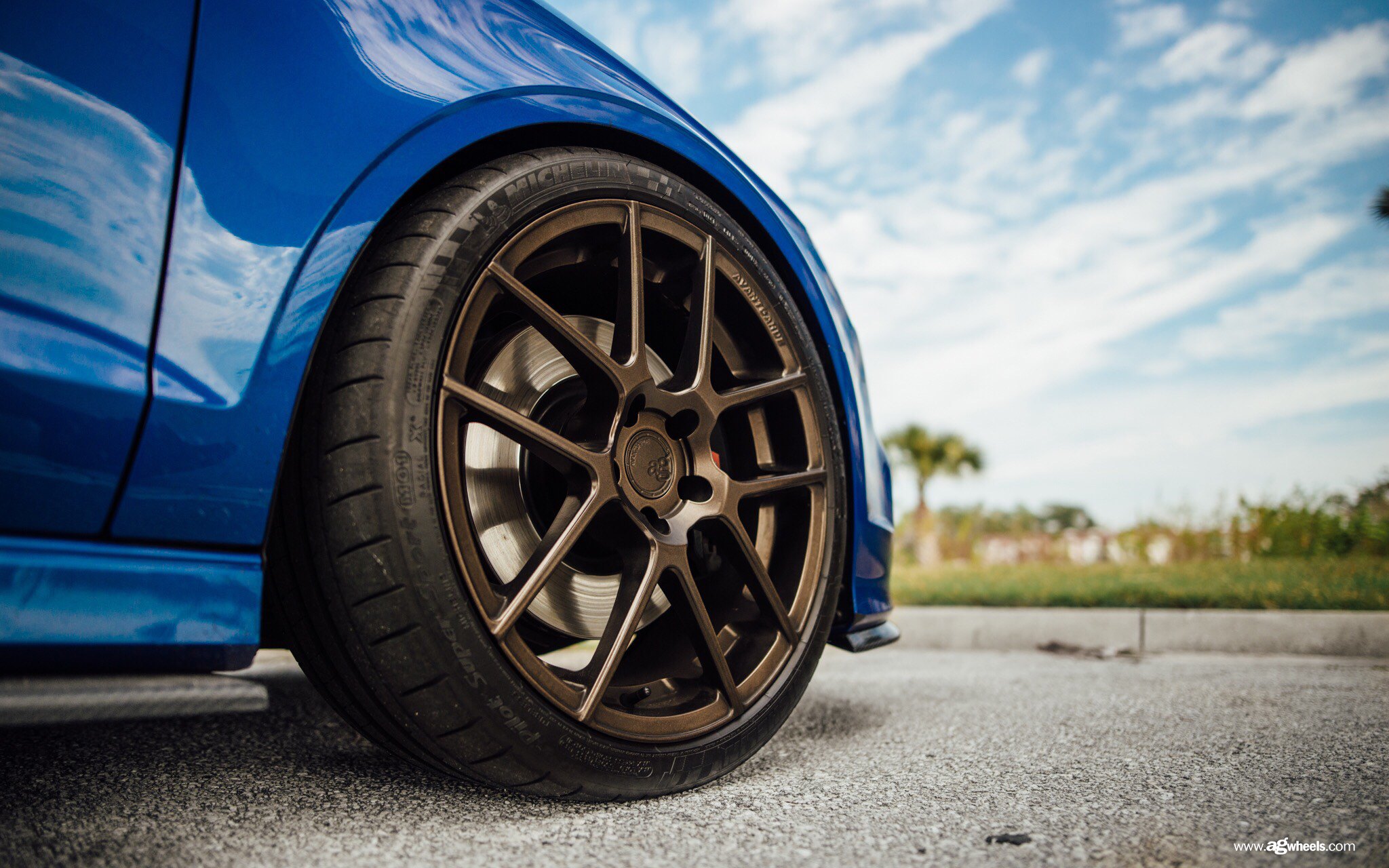Carbon Fiber Side Skirts on Blue Audi A3 - Photo by Avant Garde Wheels