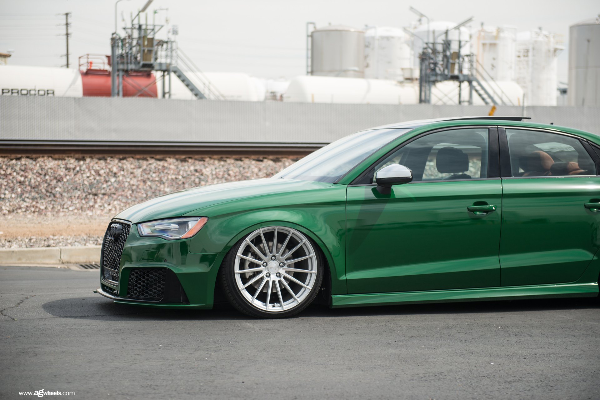Green Audi A3 with Polished Avant Garde Wheels - Photo by Avant Garde Wheels