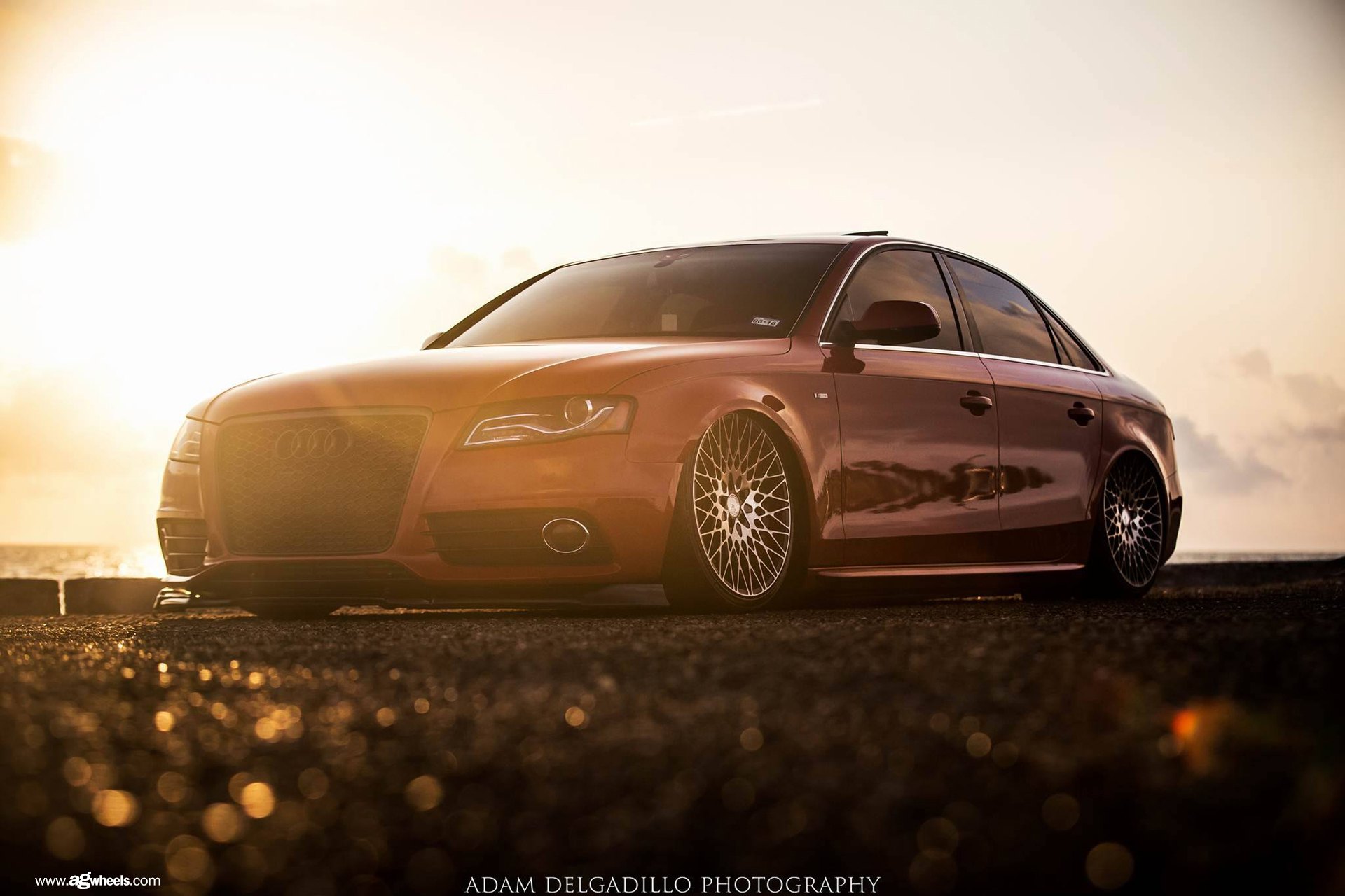 Aftermarket Front Lip on Red Lowered Audi A4 - Photo by Avant Garde Wheels