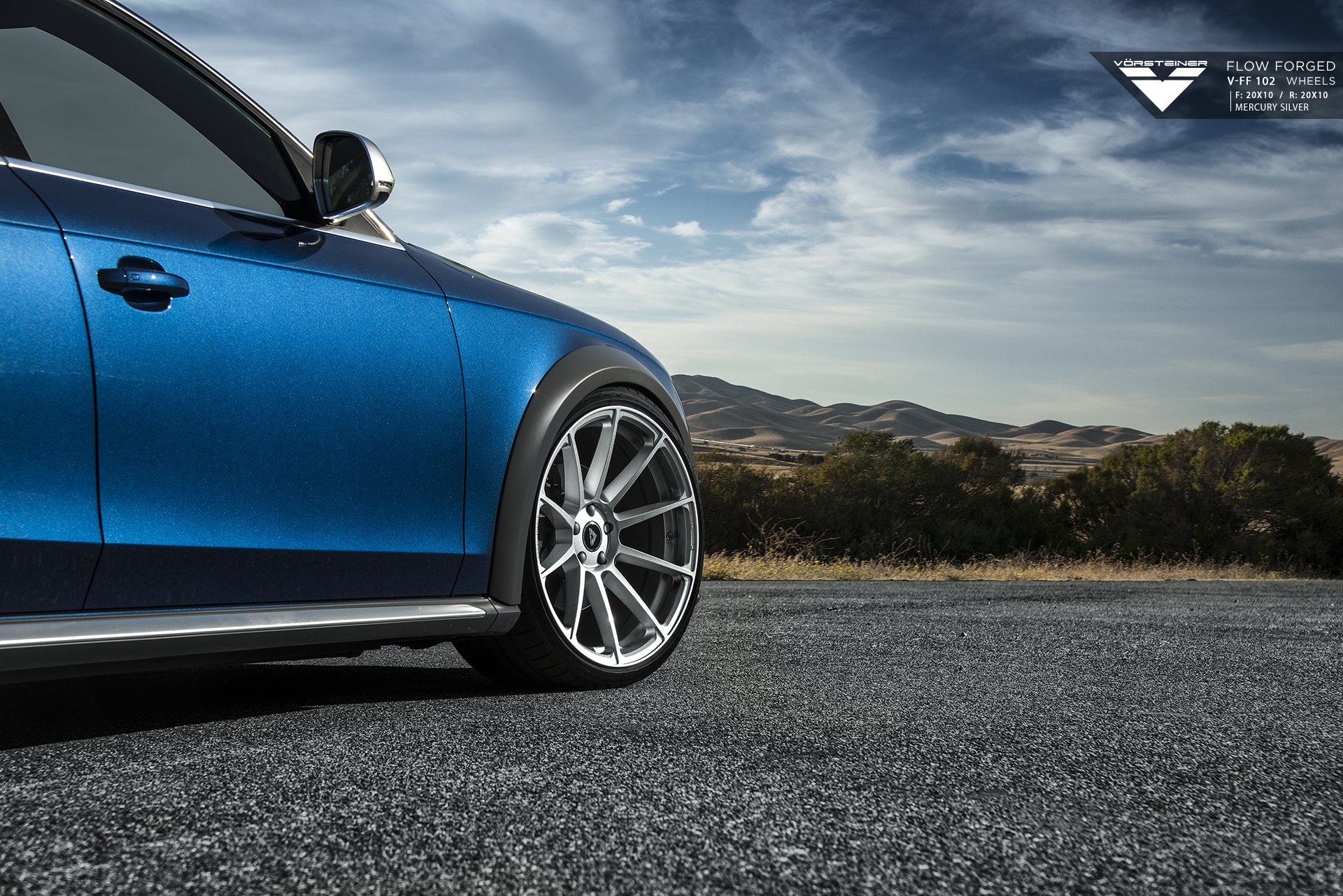 Blue Audi A4 with Forged Silver Vorsteiner Wheels - Photo by Vorstiner