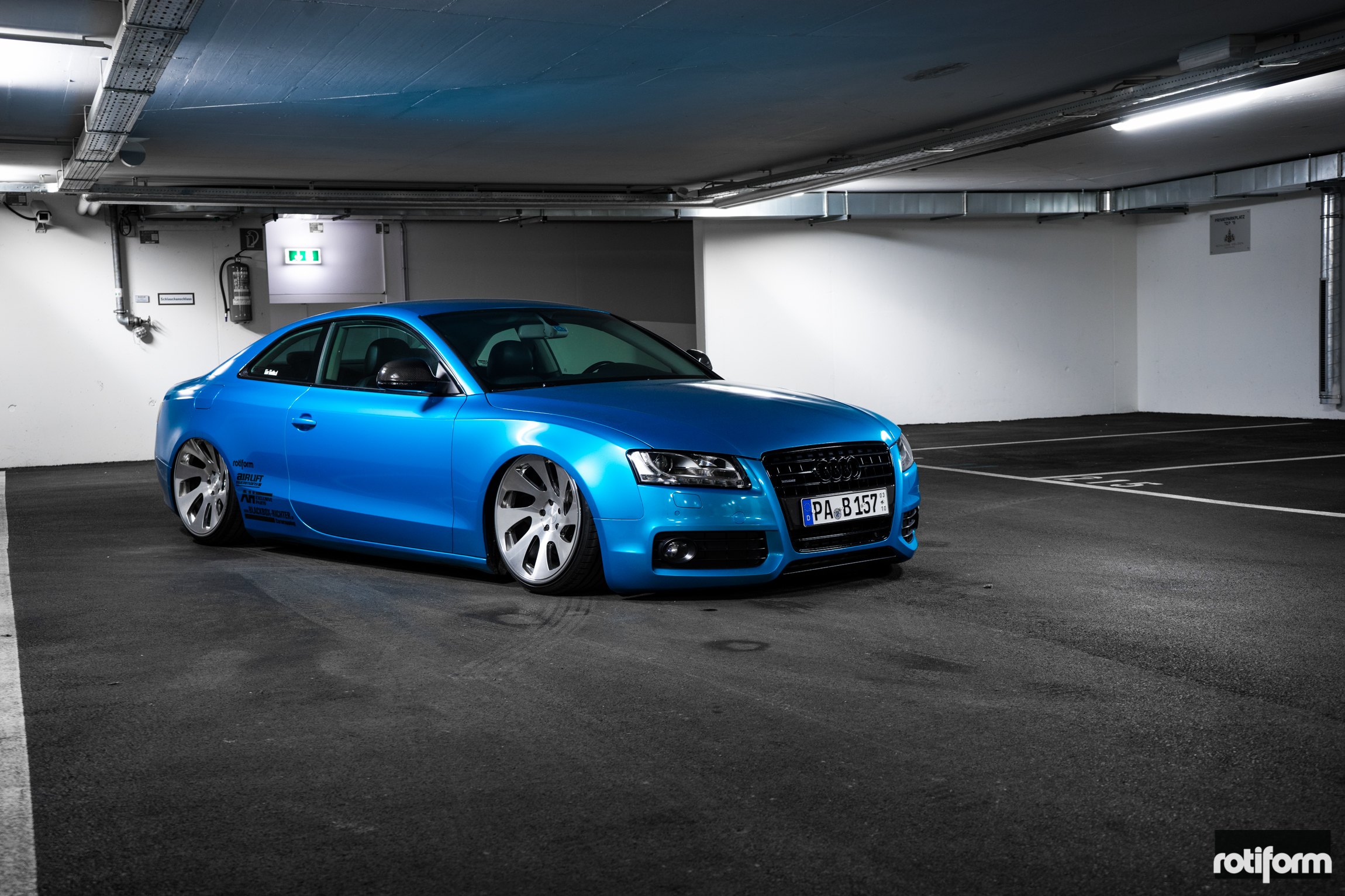 Dark Smoke Aftermarket Headlights on Blue Audi A5 - Photo by Rotiform