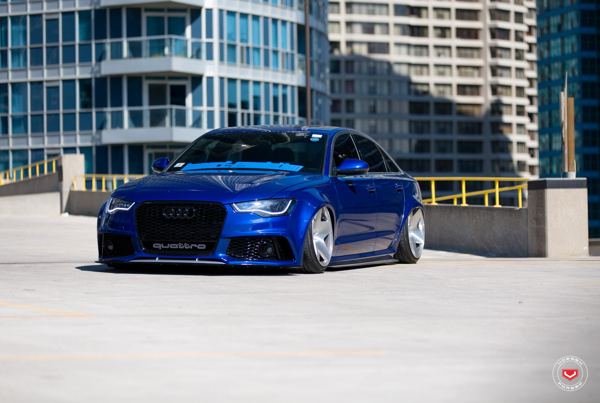 Blue Audi A6 with Custom Front Lip - Photo by Vossen
