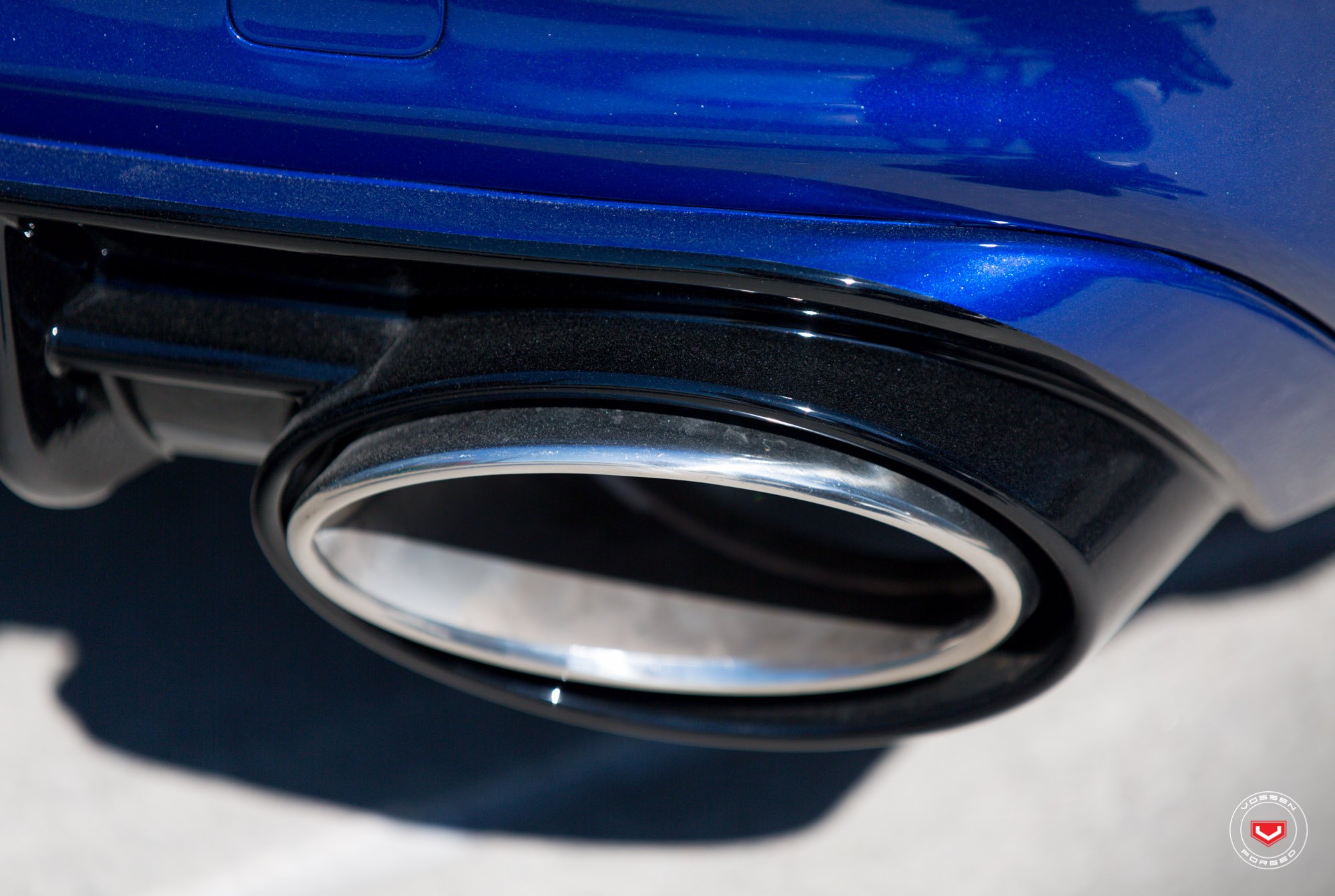 Custom Rear Diffuser with Single Exhaust Tips on Blue Audi A6 - Photo by Vossen