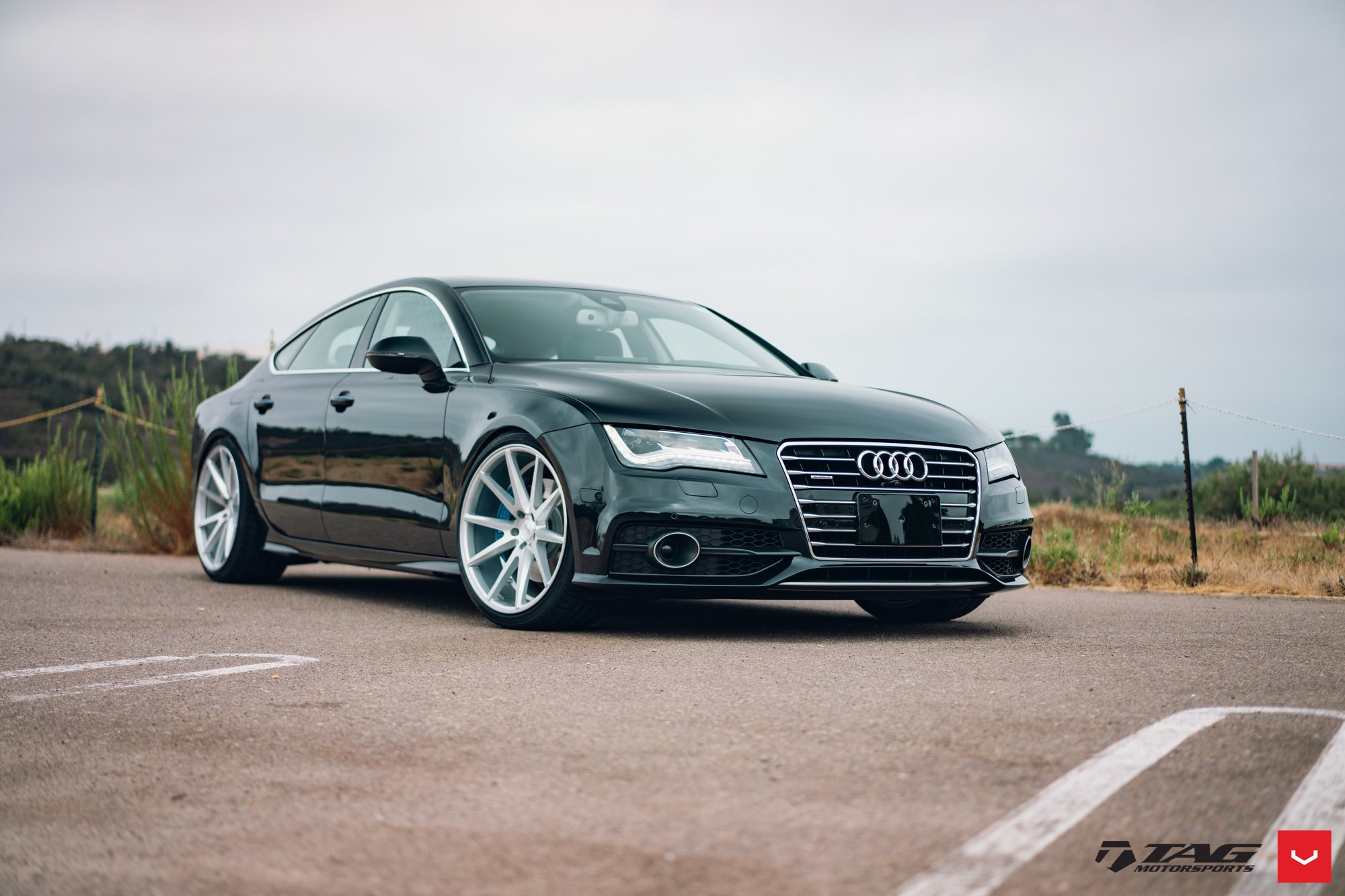 Black Audi A7 with Aftermarket DRL-Bar Headlights - Photo by Vossen