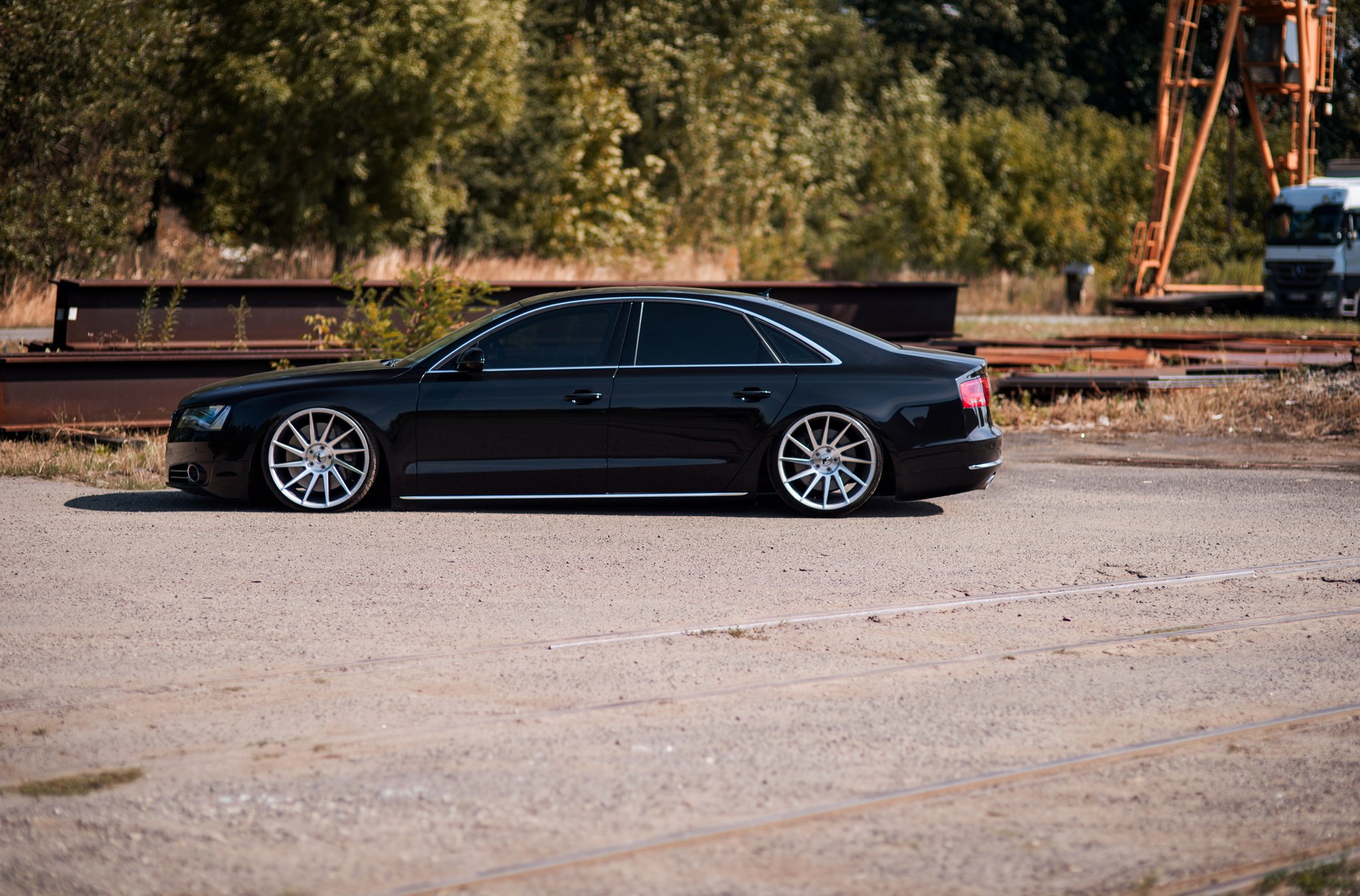 Black Audi A8 with Aftermarket Side Skirts - Photo by JR Wheels
