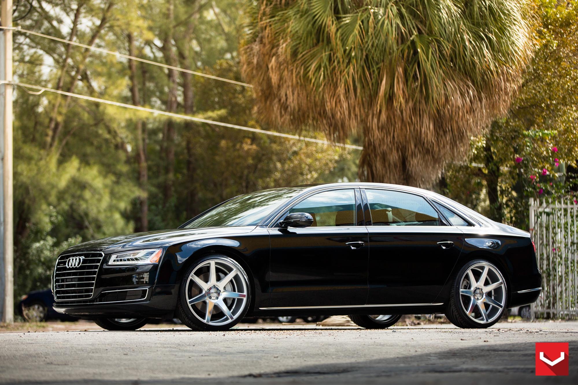 Black Audi A8 with Custom LED Headlights - Photo by Vossen