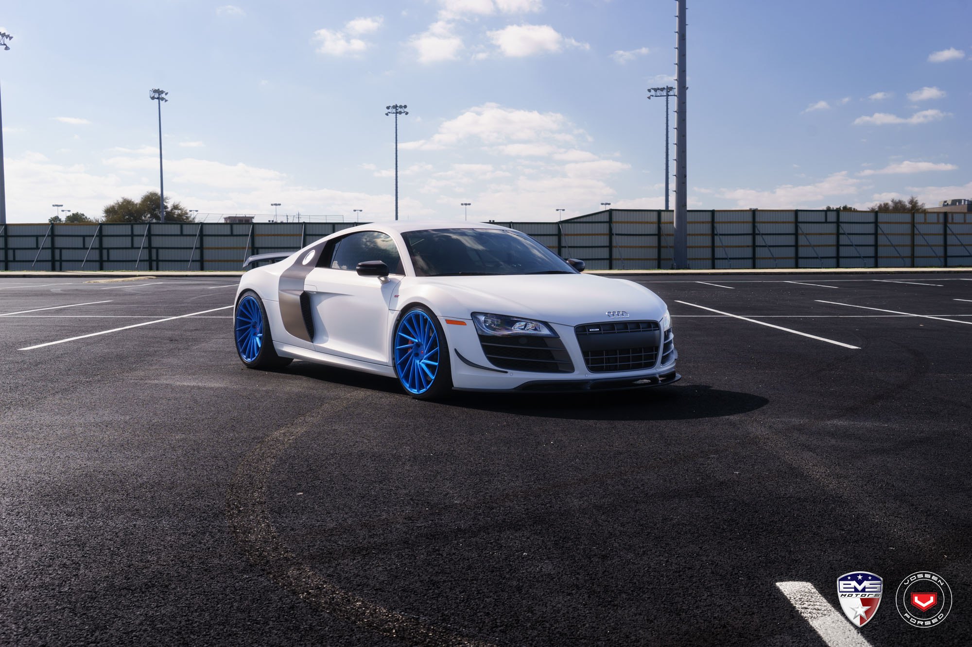 Contrast is Everything - Diamond White R8 on Electric Blue Custom Wheels - Photo by Vossen