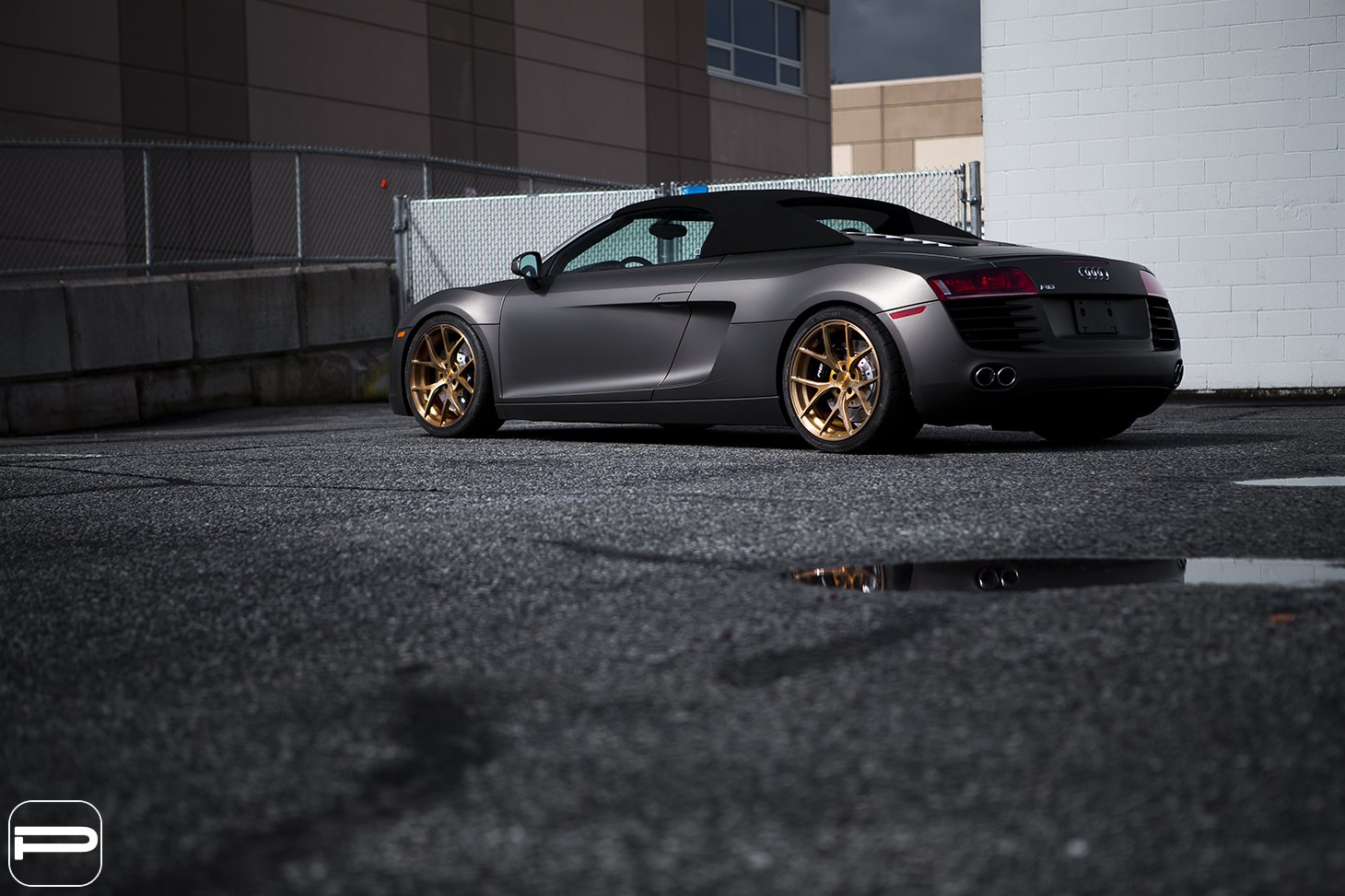 Aftermarket Rear Diffuser on Gray Matte Audi R8 - Photo by PUR Wheels
