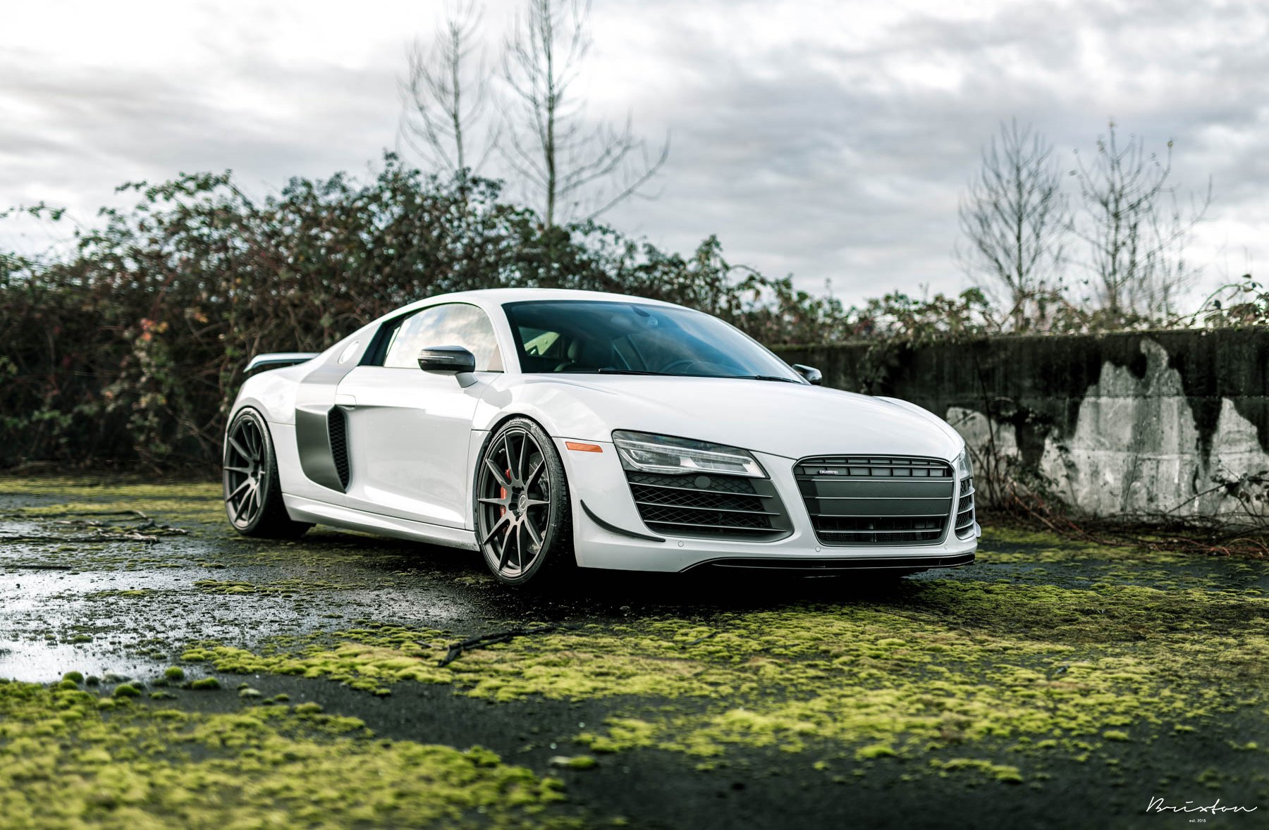 White Audi R8 with Custom Front Bumper - Photo by Brixton Forged Wheels