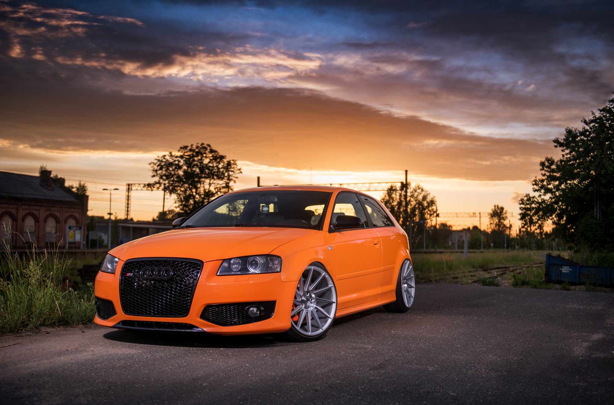 Orange Audi S3 with Blacked Out Mesh Grille - Photo by JR Wheels