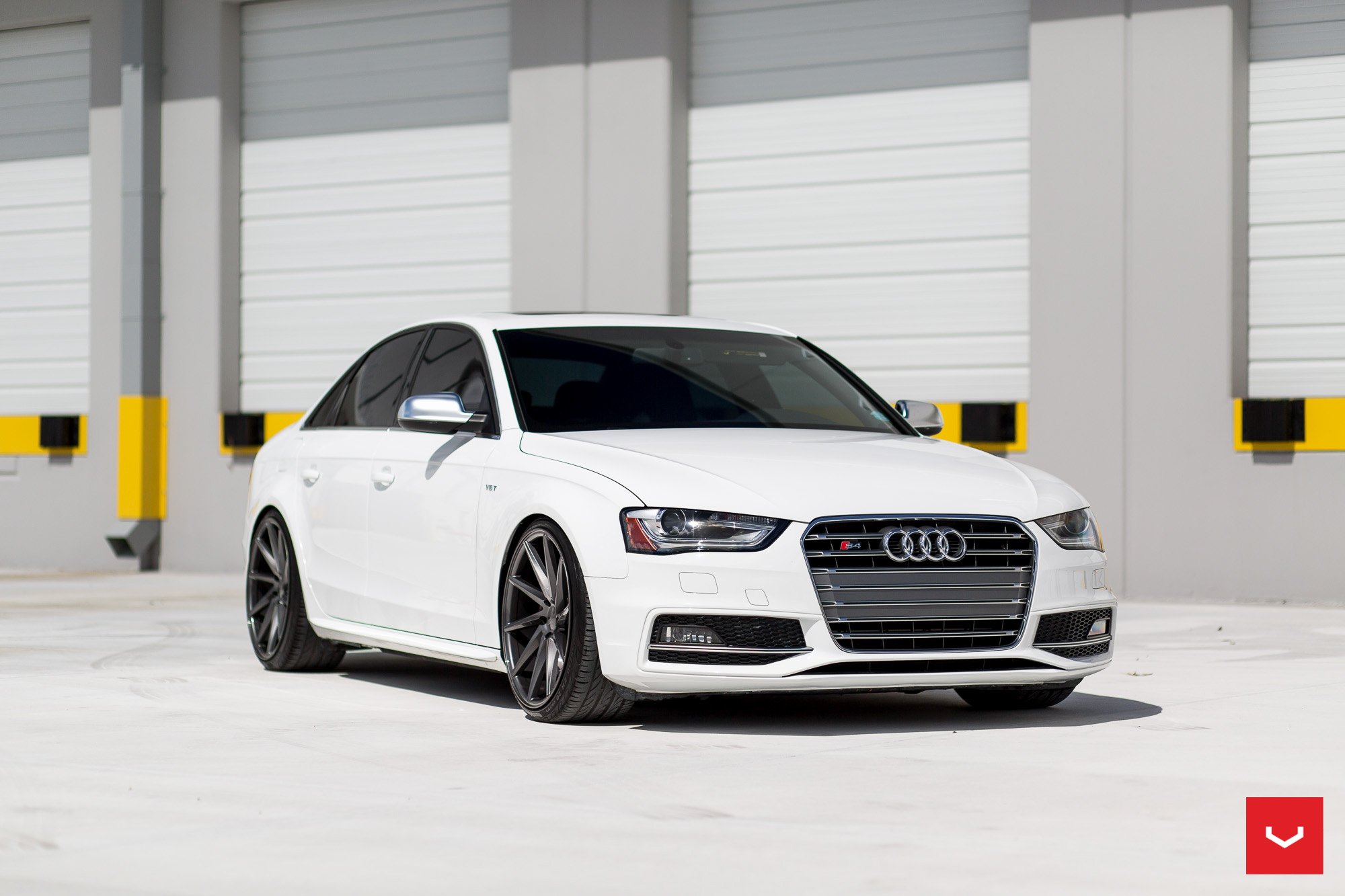 White Audi S4 with Custom Front Bumper Cover - Photo by Vossen