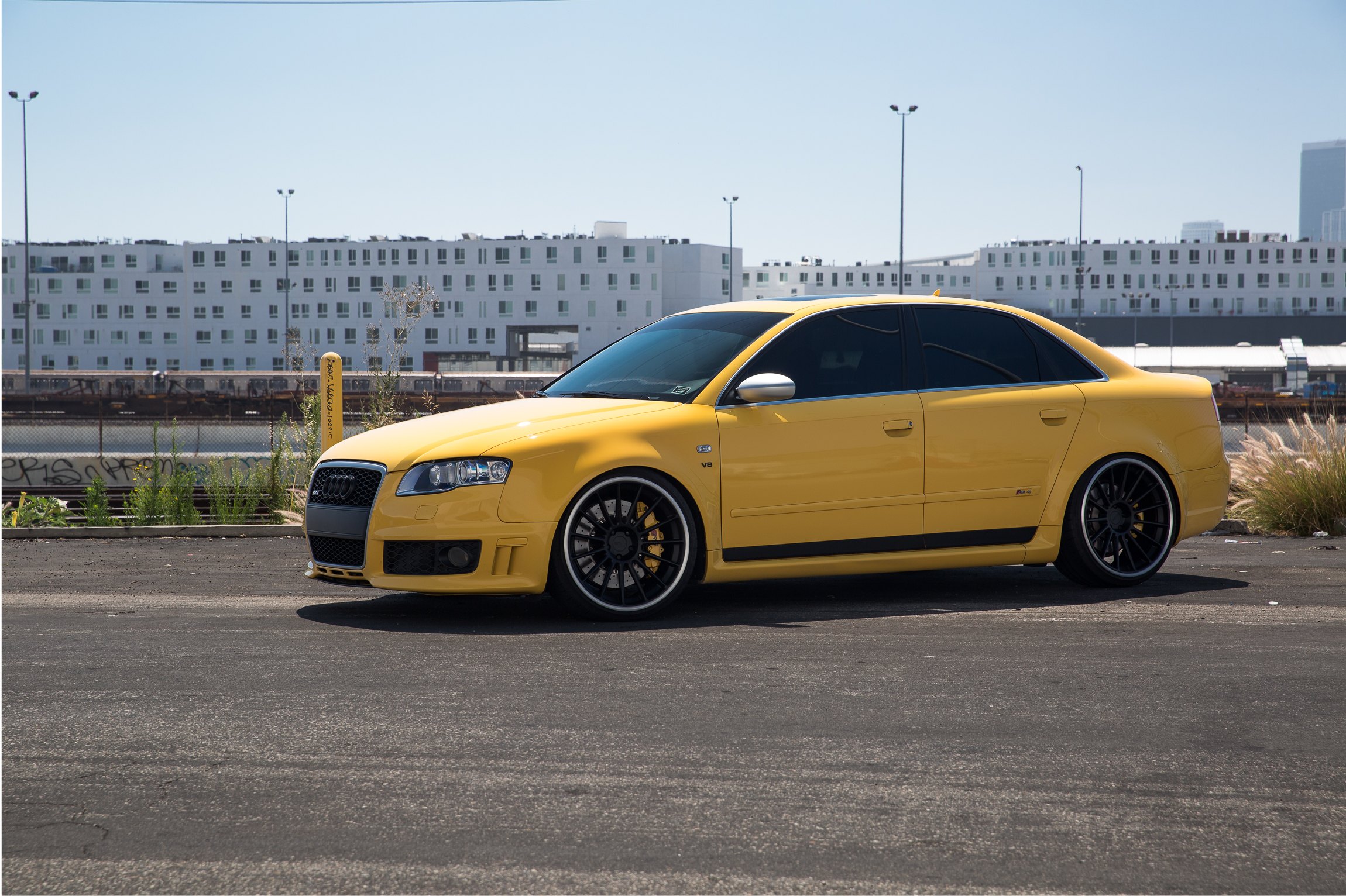 Aftermarket Side Skirts on Yellow Audi S4 V8 - Photo by Rotiform