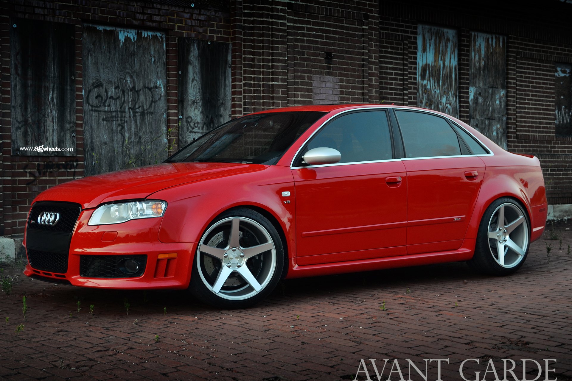 Aftermarket Projector Headlights on Red Audi S4 - Photo by Avant Garde Wheels
