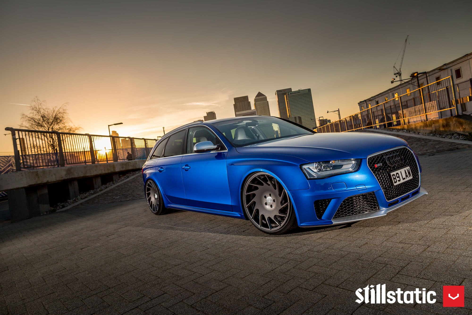 Matte Blue Audi S4 with Custom Blacked Out Grille - Photo by Vossen