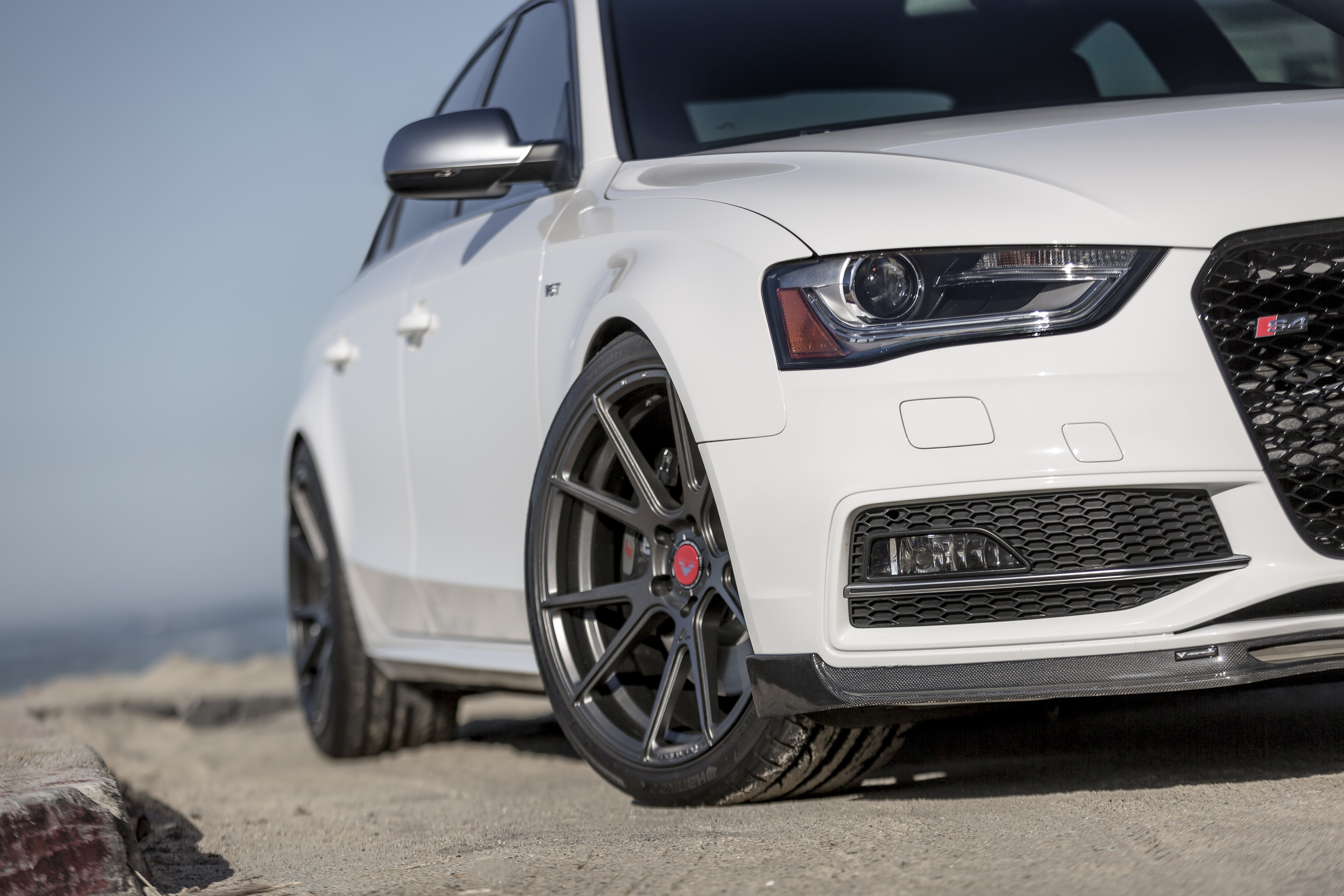 White Audi S4 with Custom Carbon Fiber Front Lip - Photo by Vorstiner