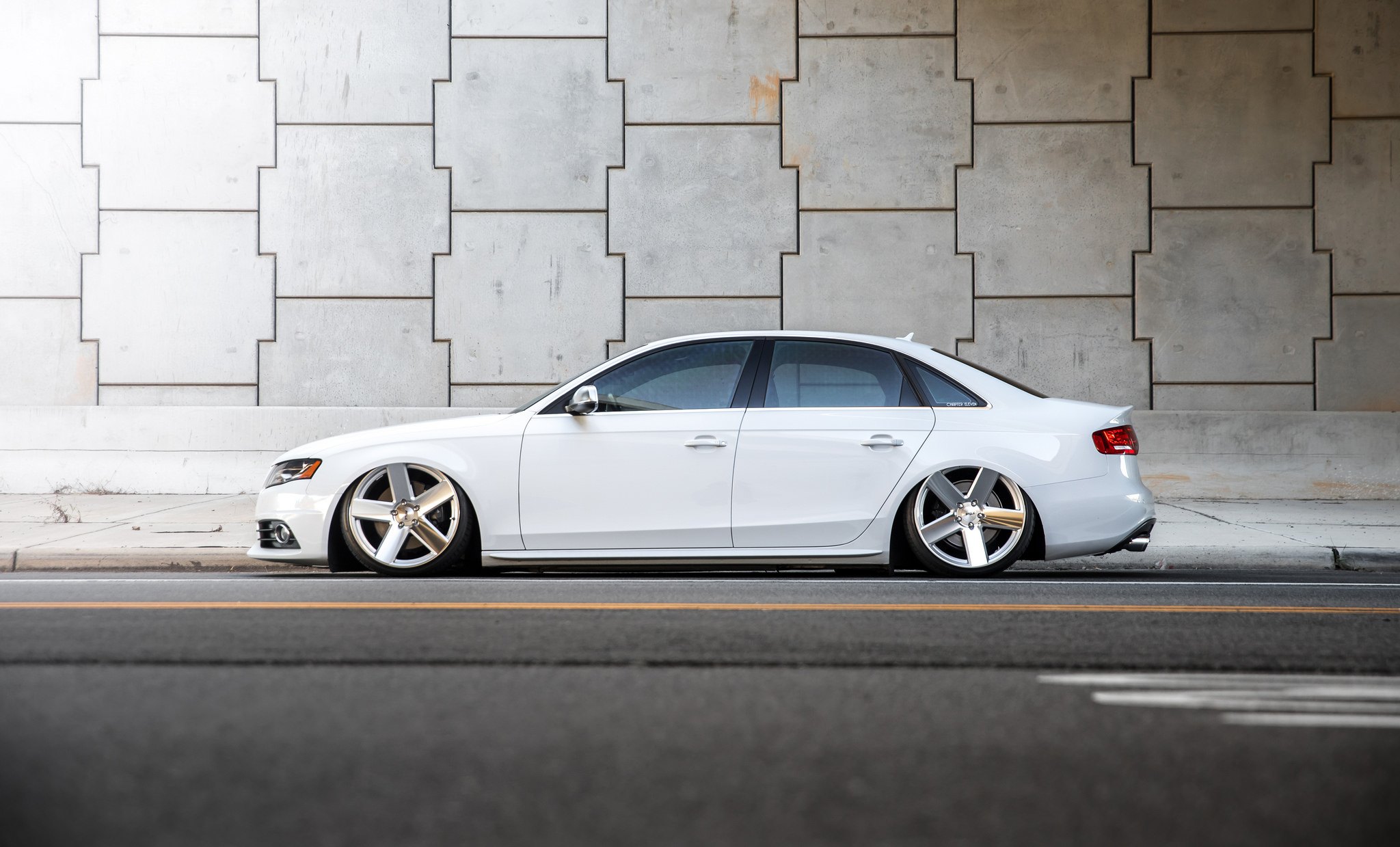 Aftermarket Side Skirts on White Lowered Audi S4 - Photo by TSW