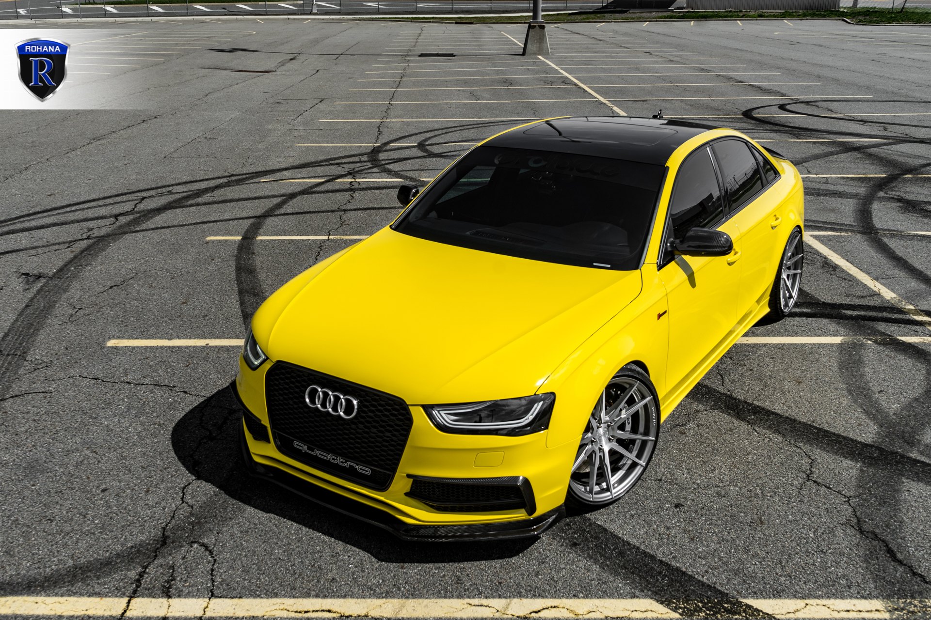 Blacked Out Mesh Grille on Yellow Audi S4 - Photo by Rohana Wheels