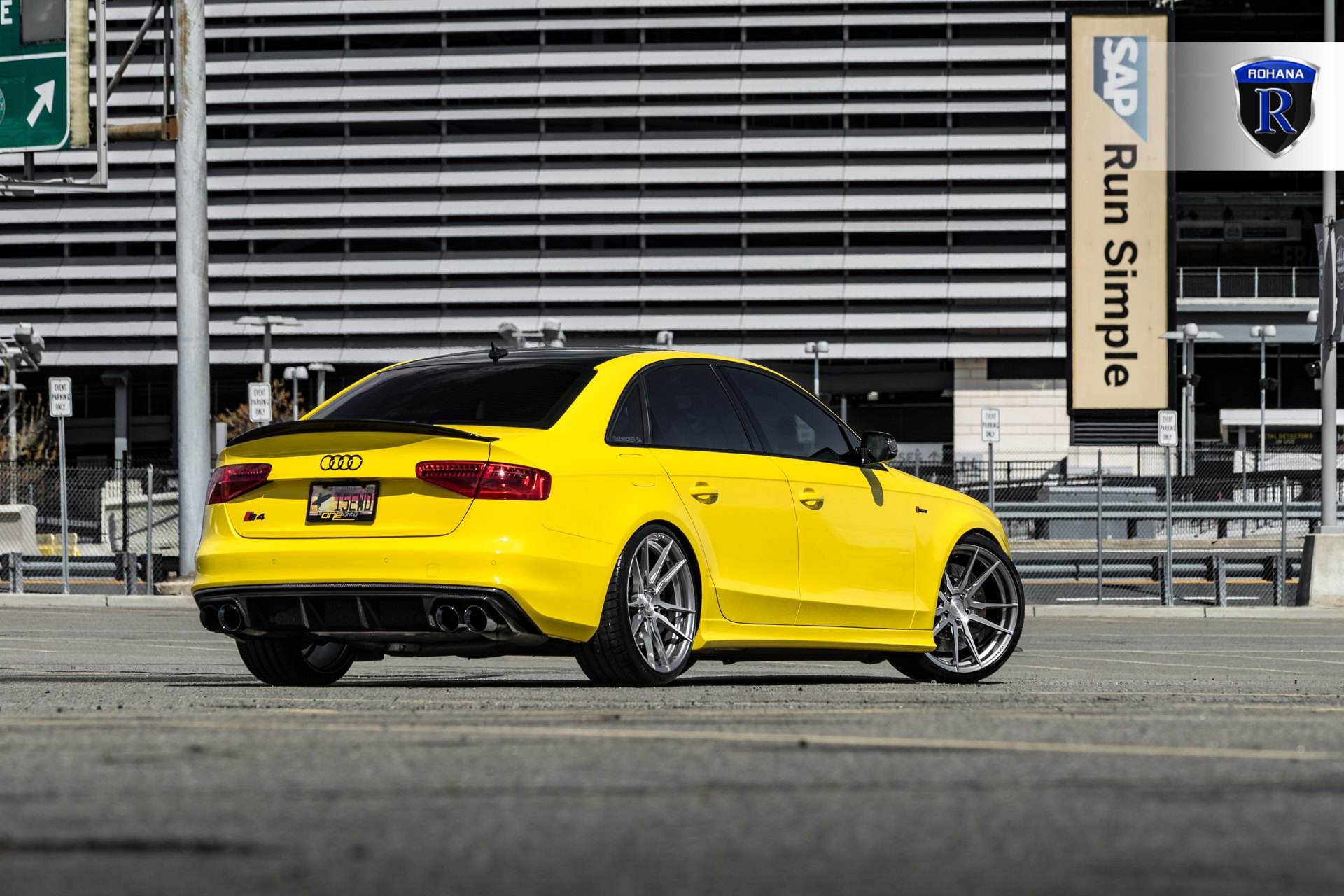 Yellow Audi S4 with Carbon Fiber Rear Lip Spoiler - Photo by Rohana Wheels