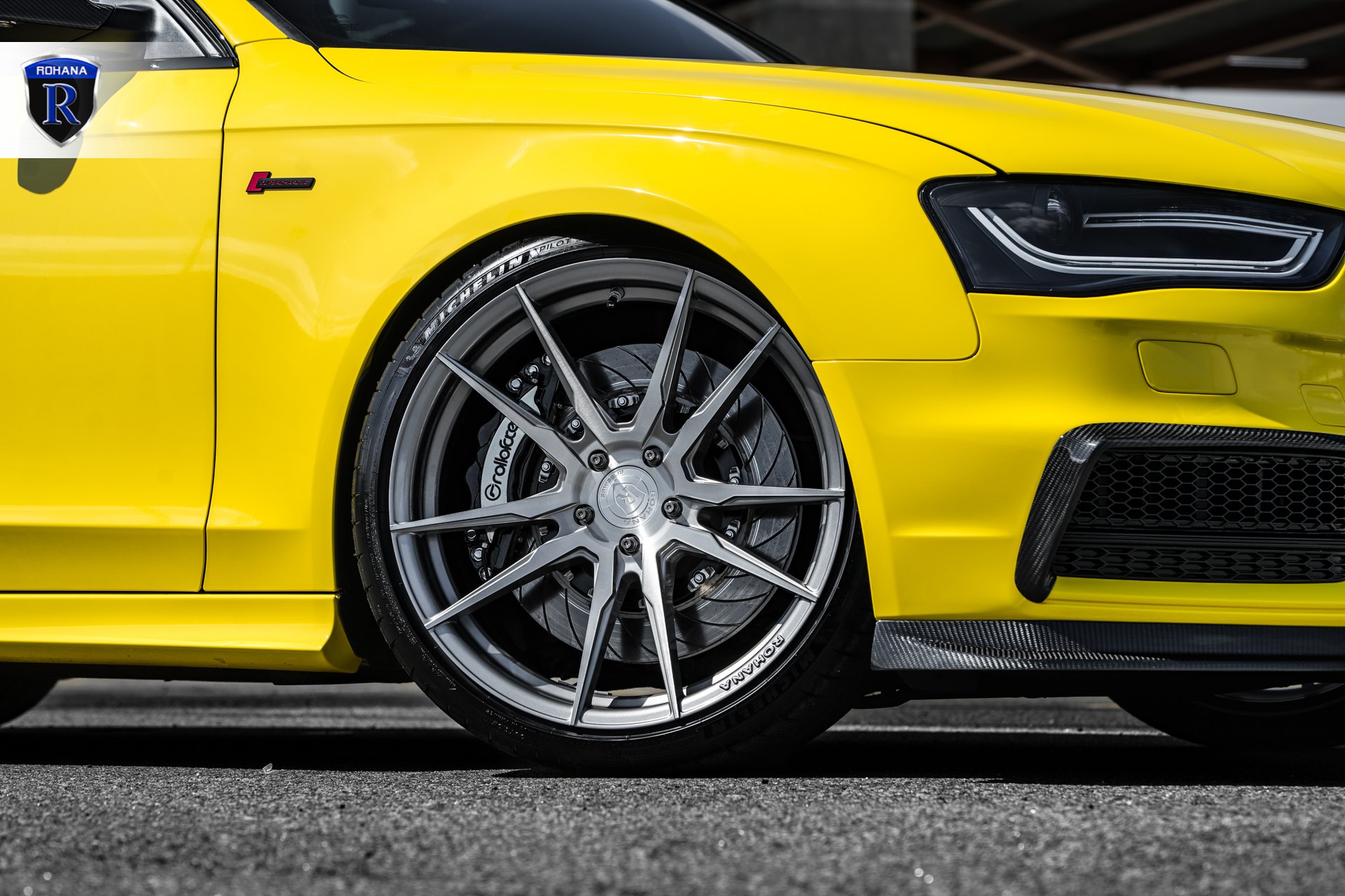 Michelin Tires on Custom Yellow Audi S4 - Photo by Rohana Wheels