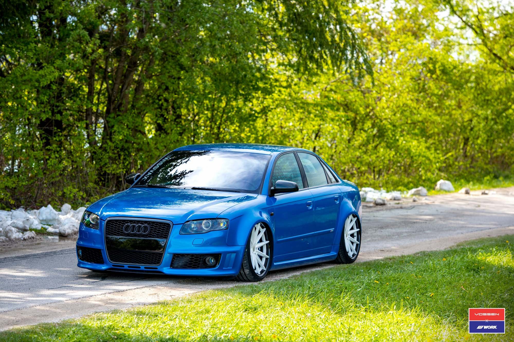 Custom Blue Audi S4 with Blacked Out Grille - Photo by Vossen