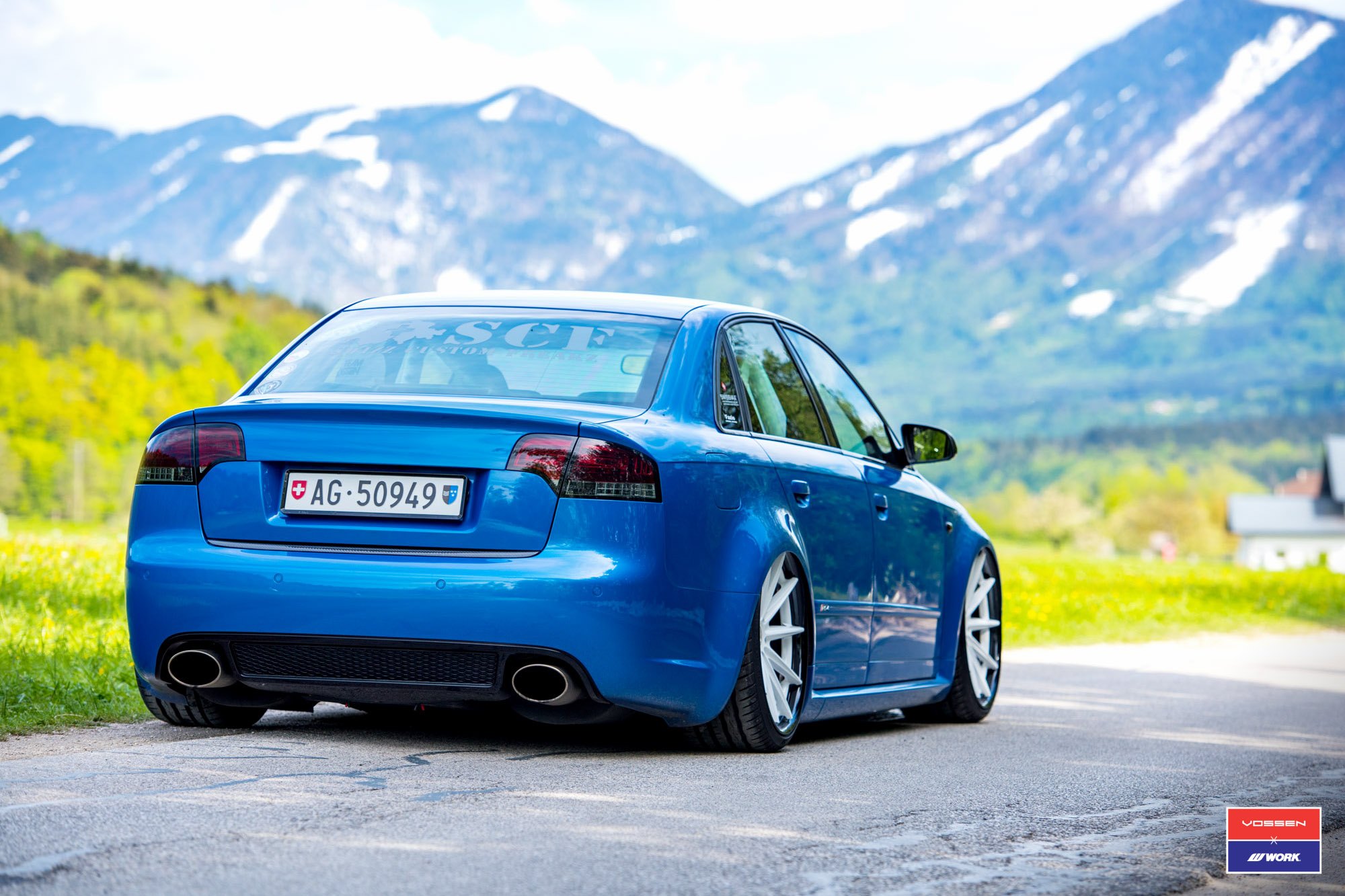Aftermarket Rear Diffuser with Single Exhaust Tips on Audi S4 - Photo by Vossen