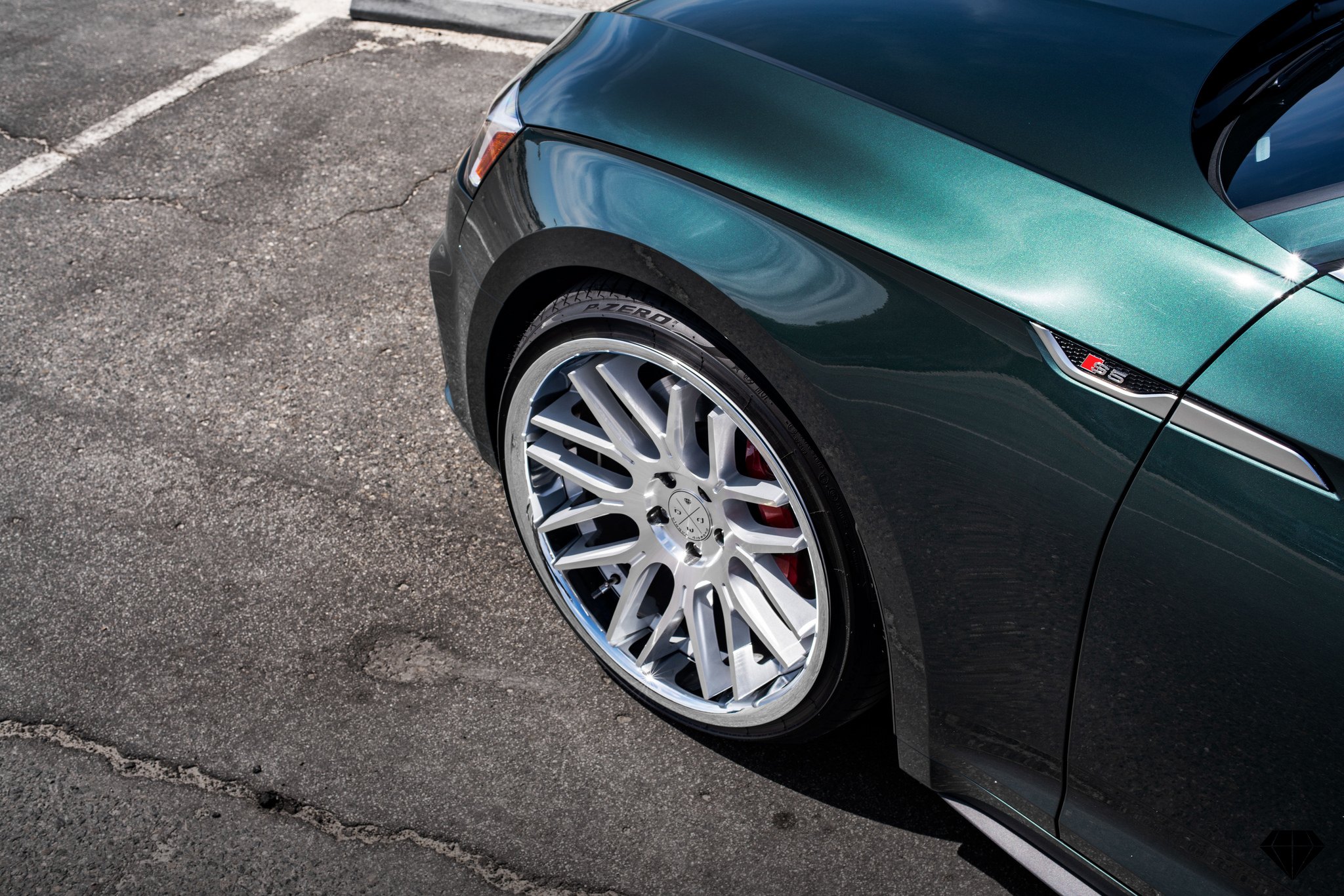 Pirelli P Zero Tires on Custom Green Audi S5 - Photo by Blaque Diamond Wheels