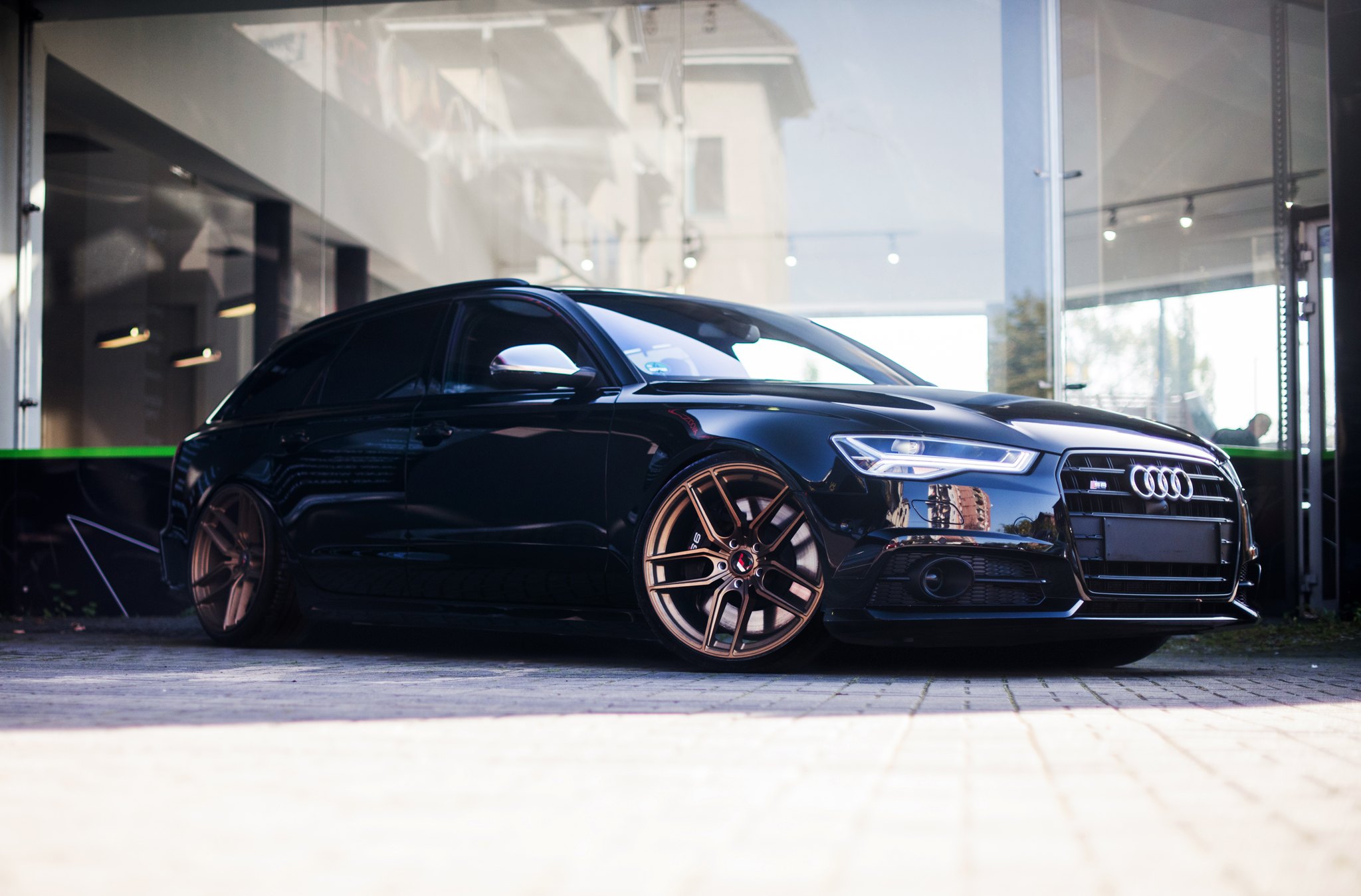 Black Audi S6 with Aftermarket Headlights - Photo by JR Wheels