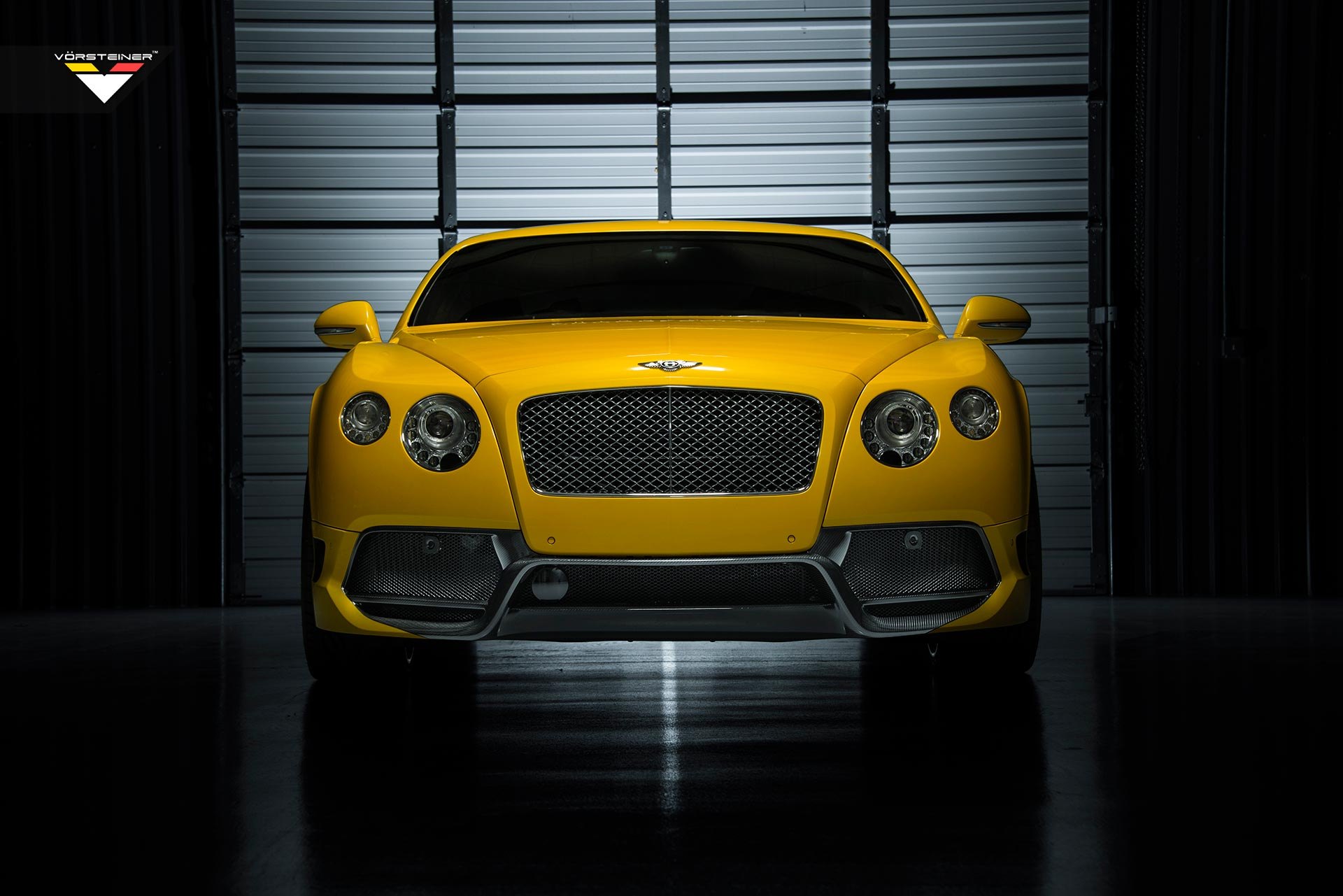 Carbon Fiber Front Lip on Yellow Bentley Continental - Photo by Vorsteiner