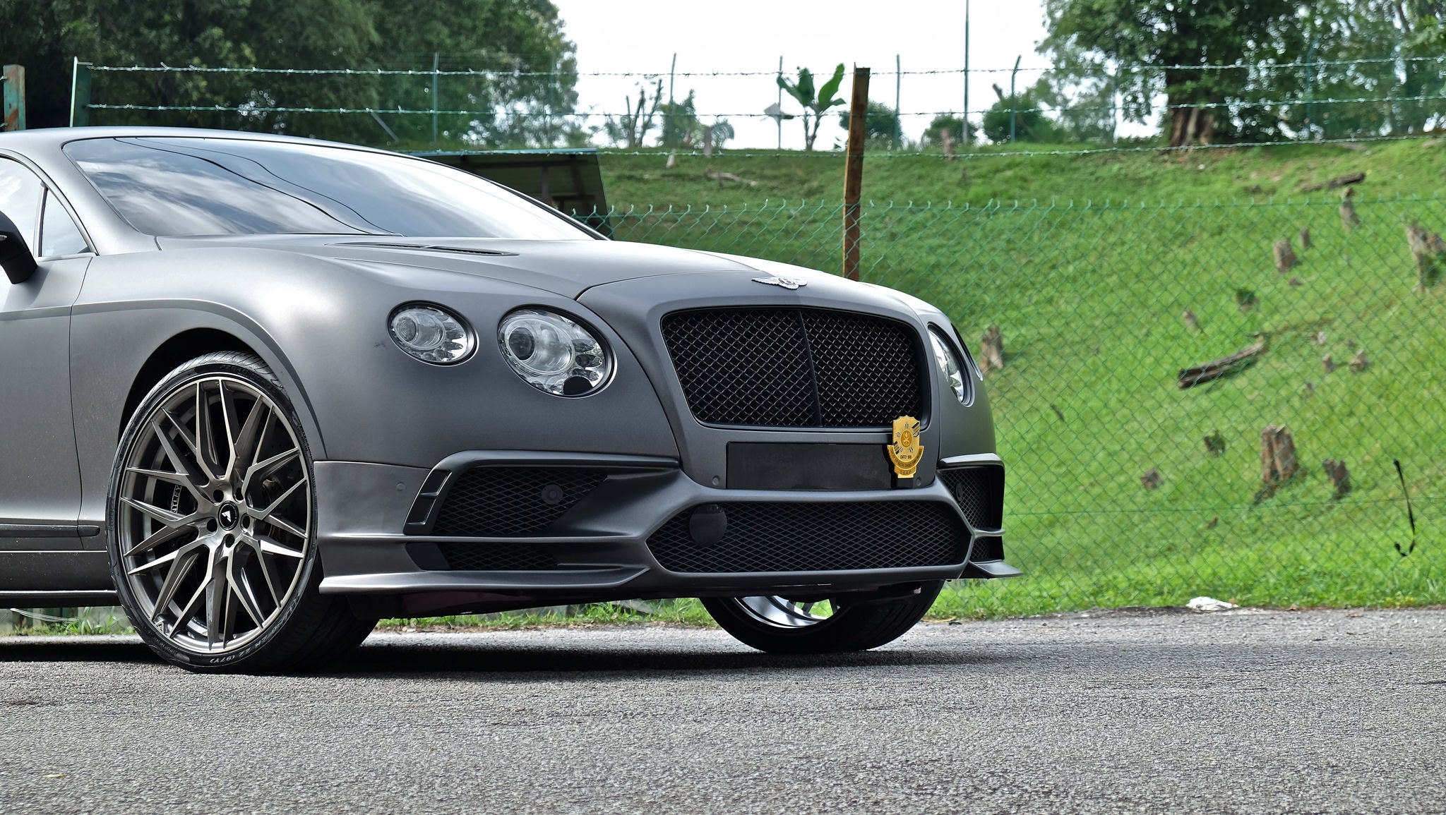 Gray Matte Bentley Continental with Dark Smoke Headlights  - Photo by Vorsteiner