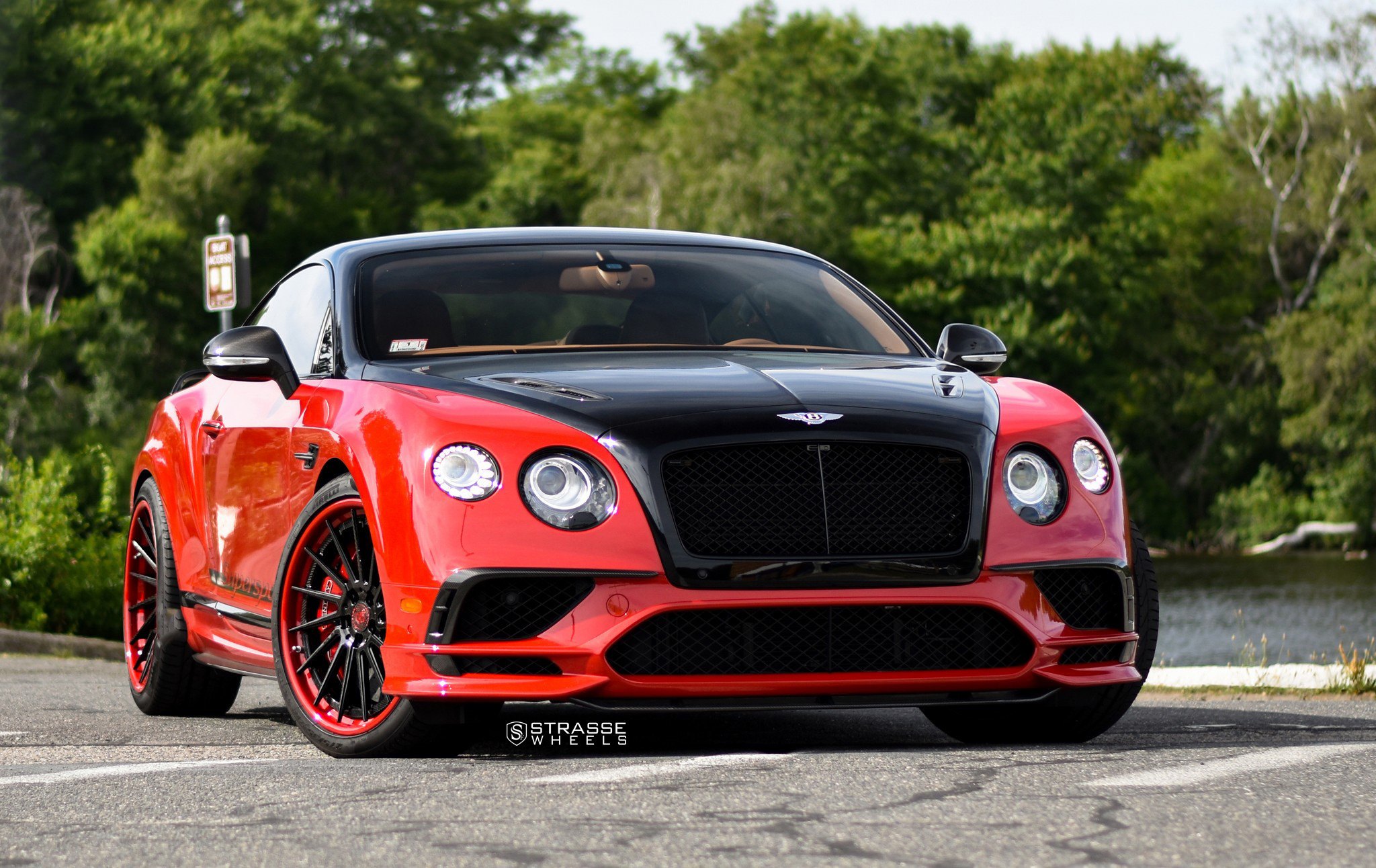Blacked Out Mesh Grille on Red Bentley Continental - Photo by Strasse Wheels