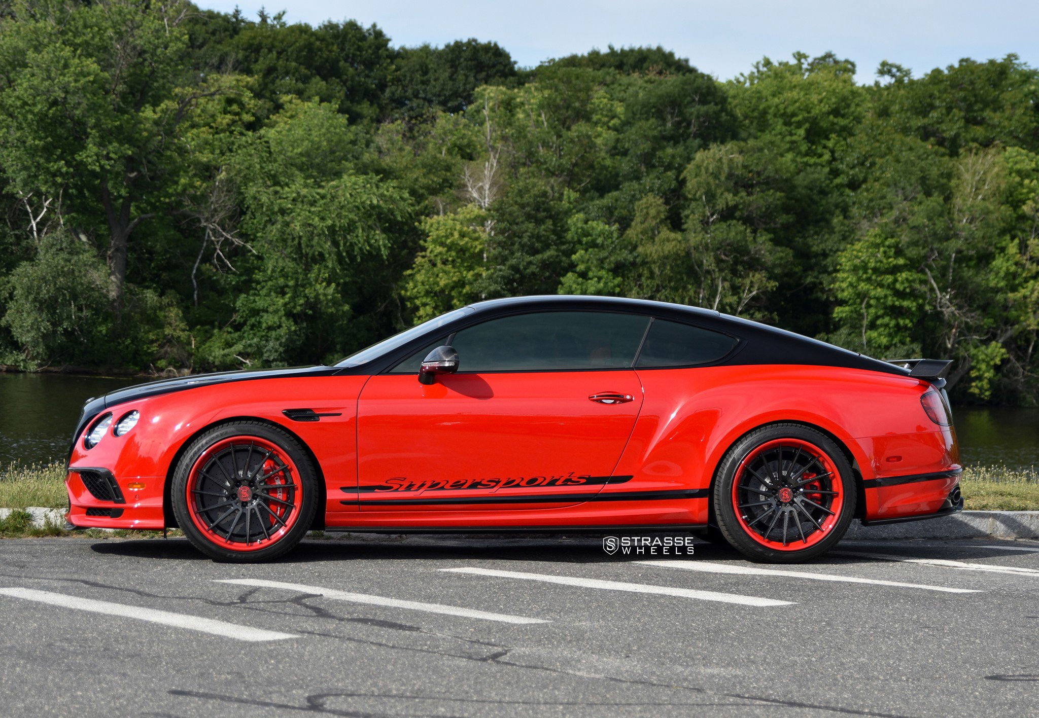 Aftermarket Side Mirrors on Red Bentley Continental - Photo by Strasse Wheels